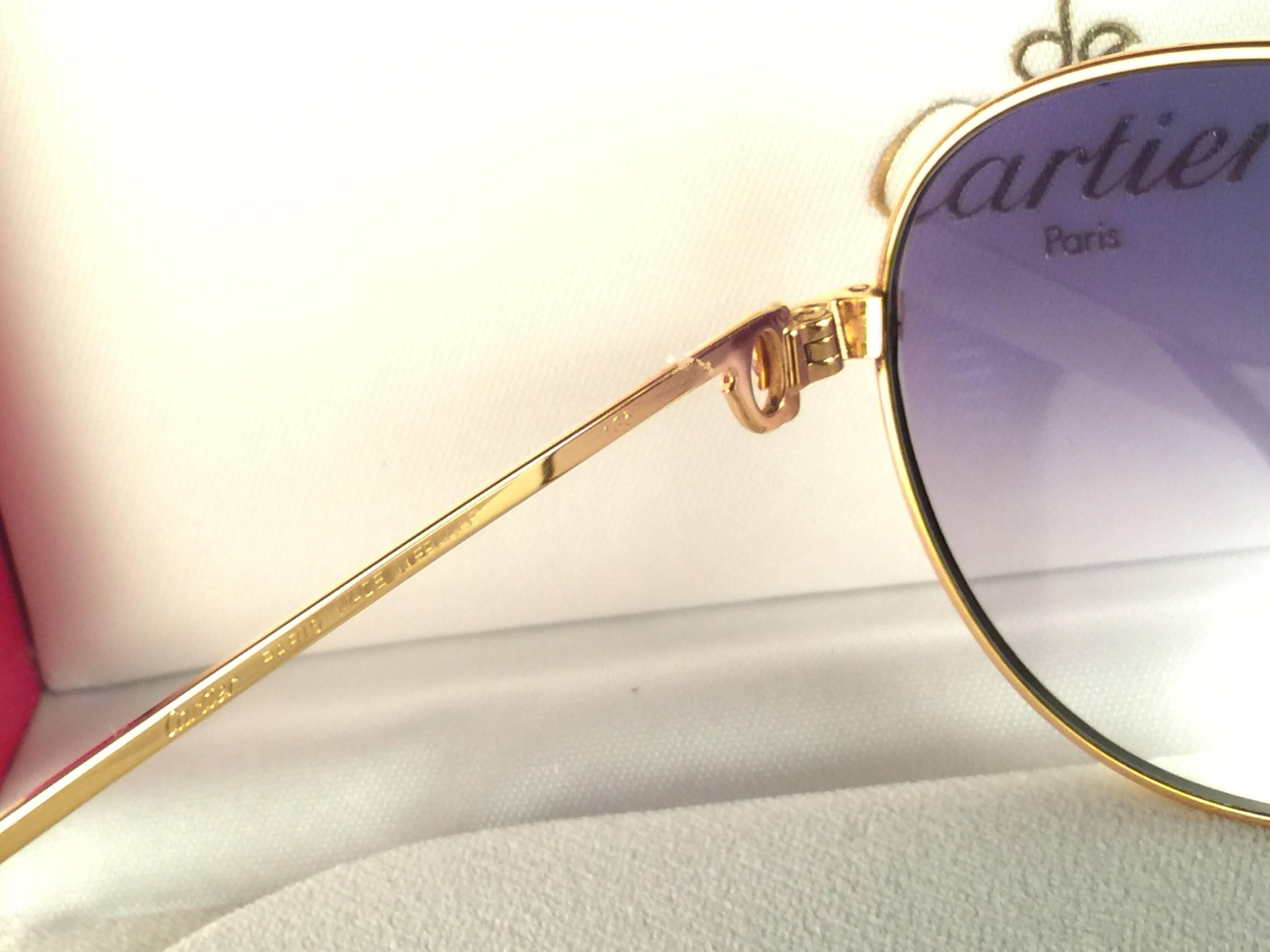 Women's or Men's New Vintage Cartier Louis Sapphire 55mm Sunglasses Heavy Gold Plated 18k France