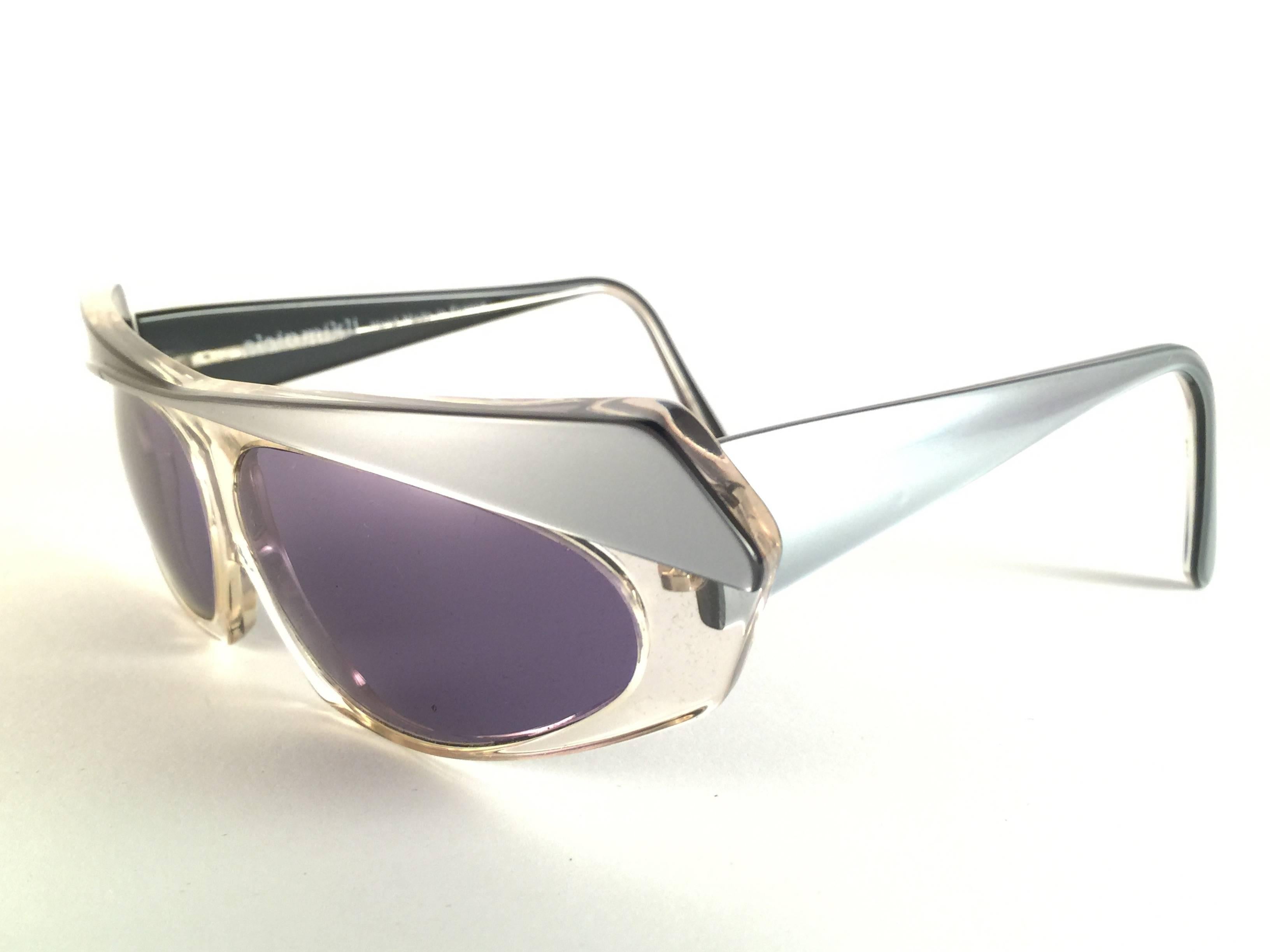 Women's or Men's New Vintage Alain Mikli Black Silver & Clear Made in France Sunglasses 1980's