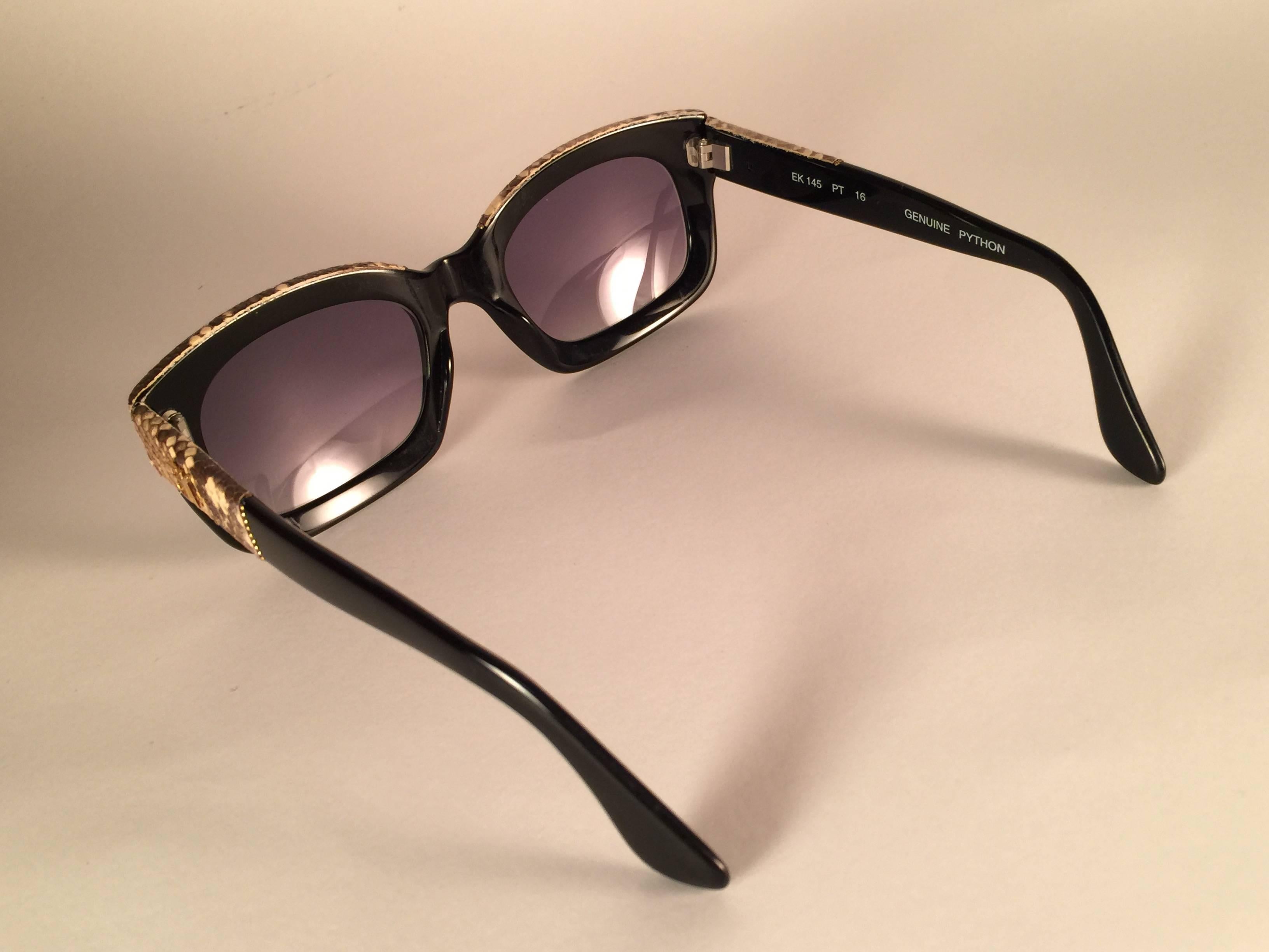 New Vintage Emanuelle Kahn Paris Genuine Python & Black Sunglasses France 2