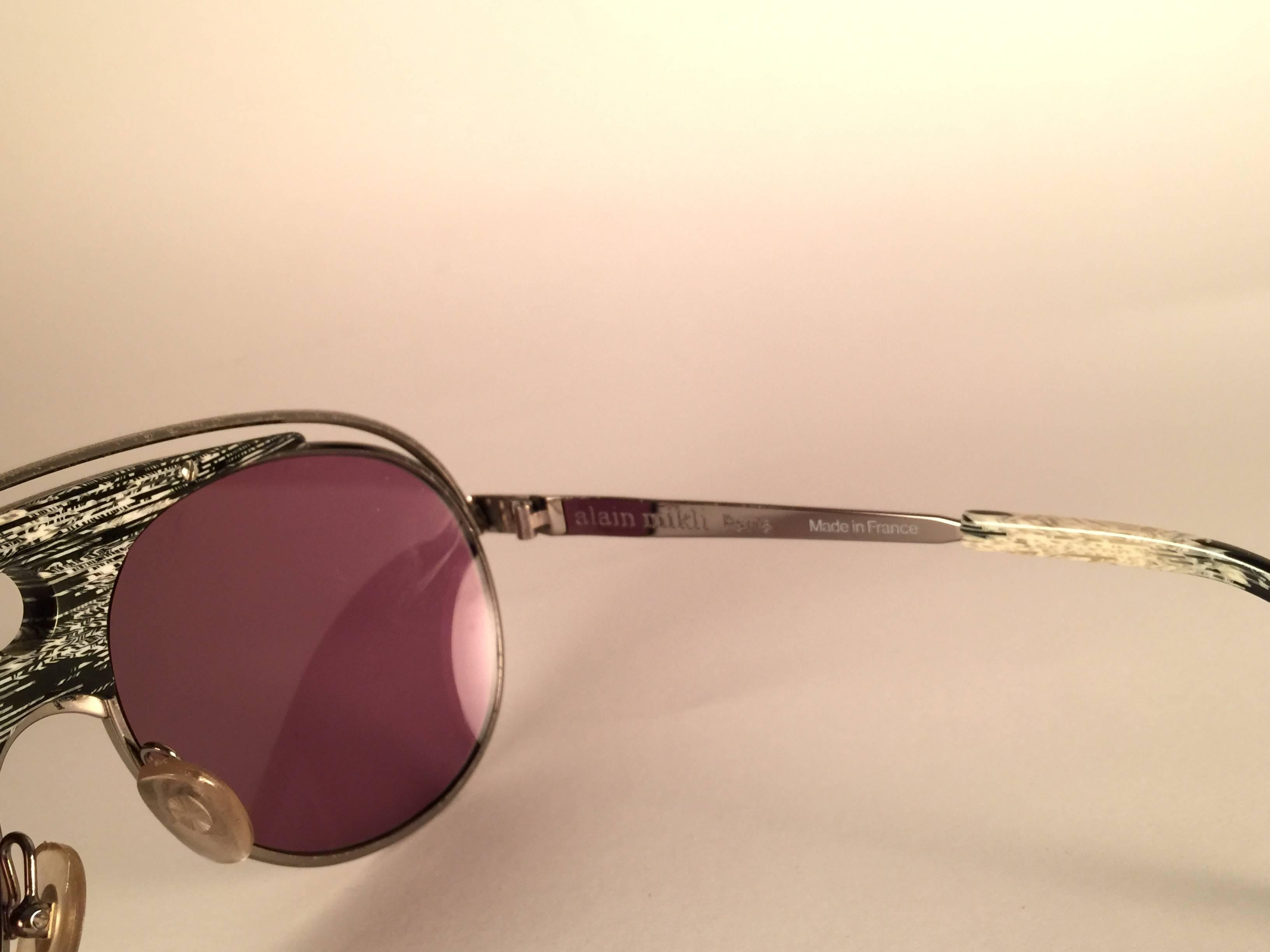 New Vintage Rare Alain Mikli 633 Aviator Black & White France Sunglasses 1980 In New Condition In Baleares, Baleares