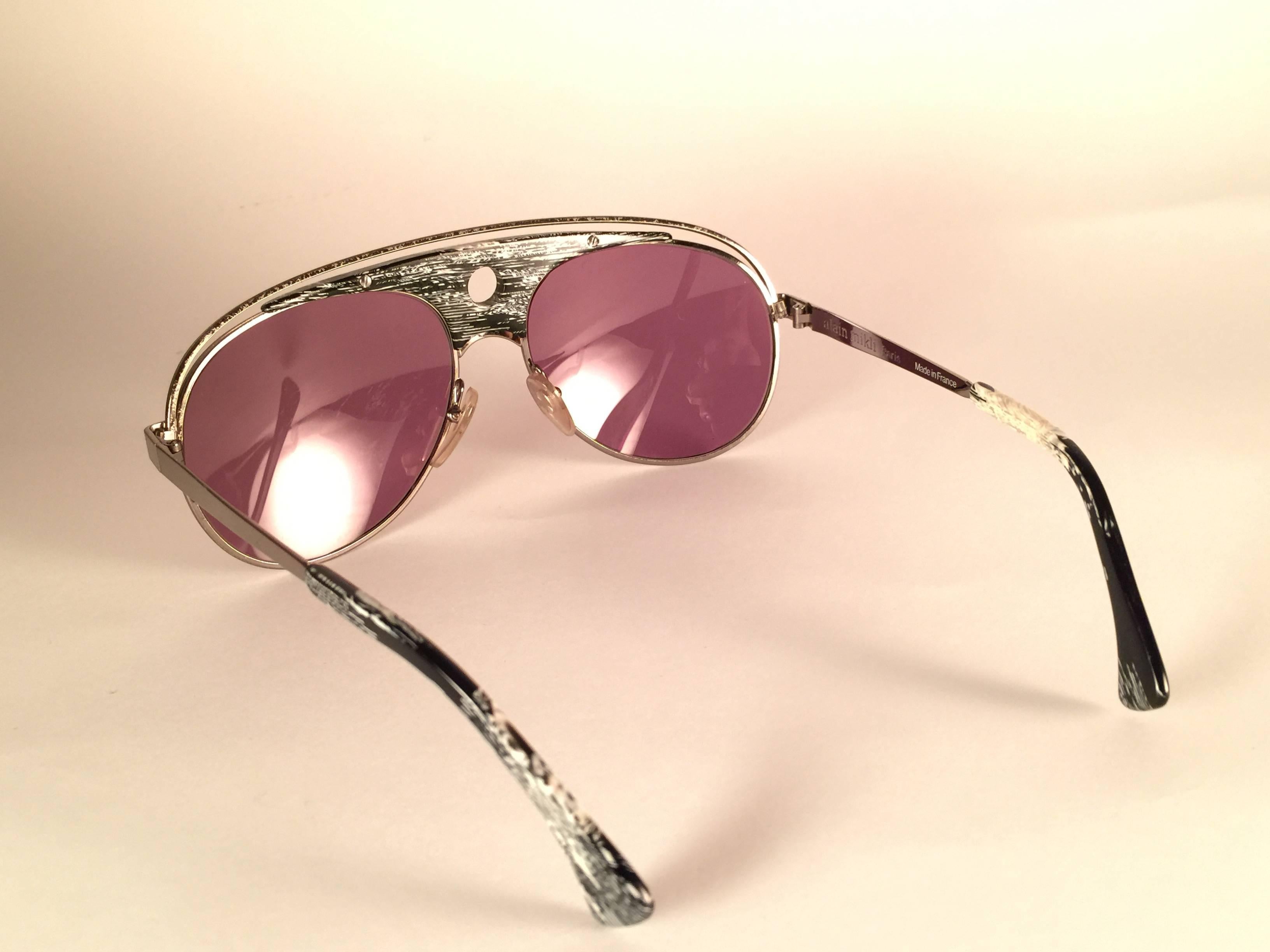 Men's New Vintage Rare Alain Mikli 633 Aviator Black & White France Sunglasses 1980