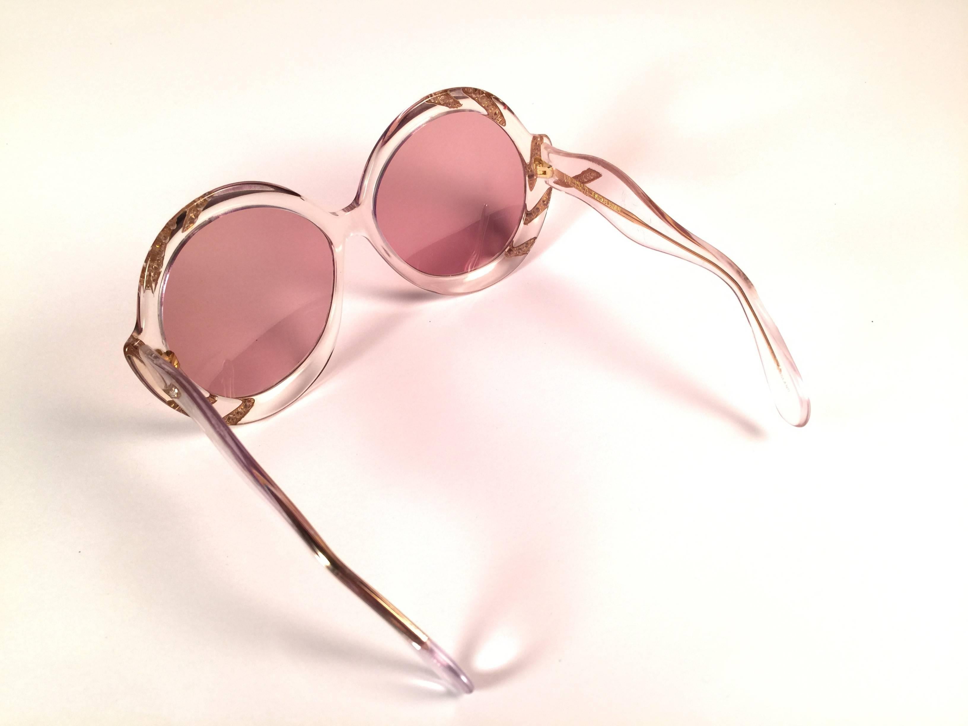 Women's New Vintage Ultra Sudan Clear Rhinestones Rose Lens Oversized 1960's Sunglasses