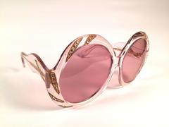 New Vintage Ultra Sudan Clear Rhinestones Rose Lens Oversized 1960's Sunglasses
