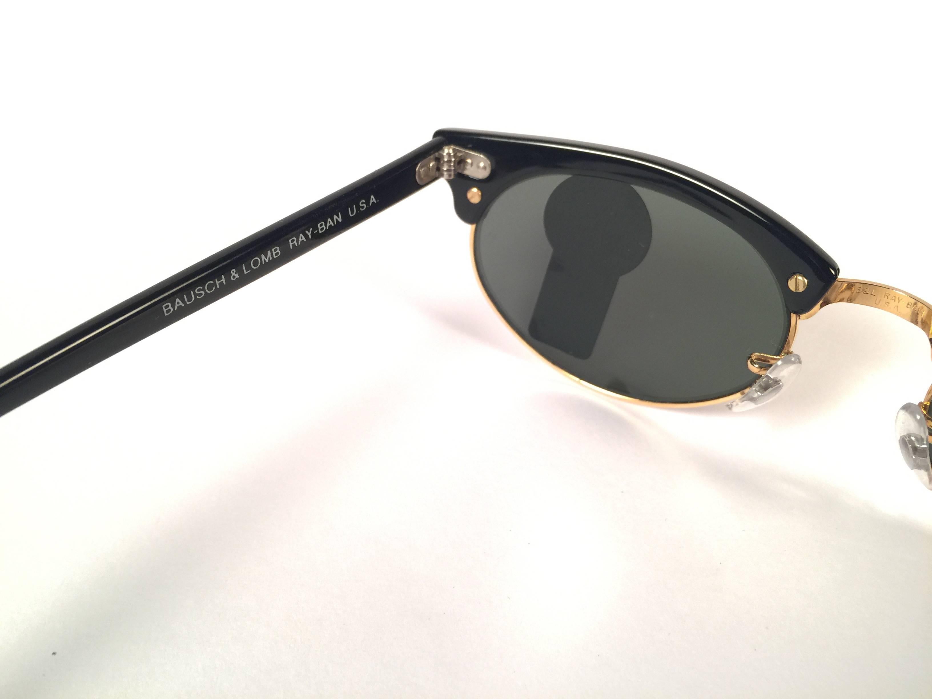 New Vintage Ray Ban B&L Clubmaster Gold Oval G15 Lenses Sunglasses USA In New Condition In Baleares, Baleares