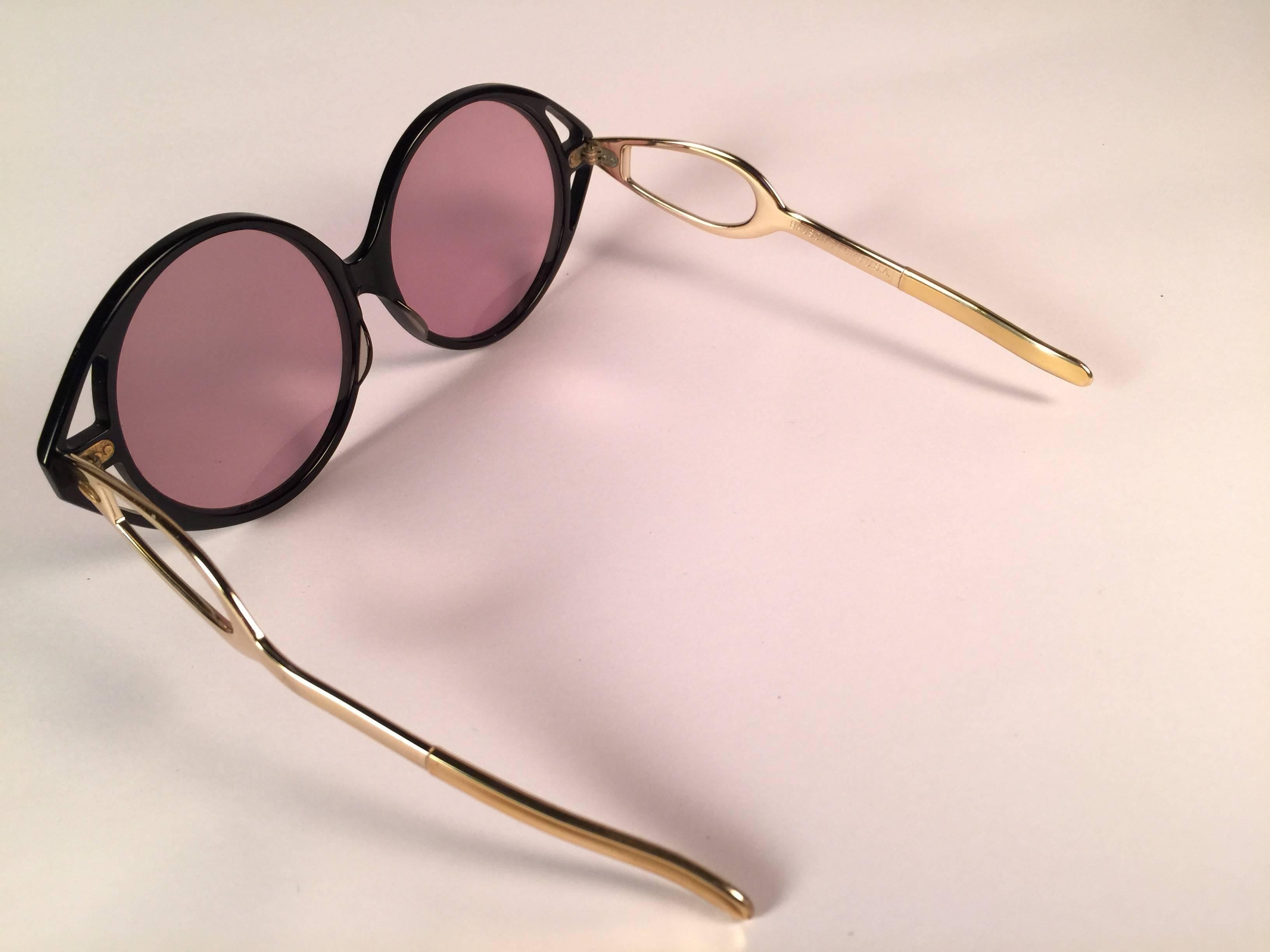 Pink New Vintage Bausch & Lomb Wynne Oversized Black Gold Rose Lenses Sunglasses USA