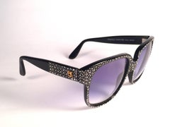 New Vintage Emanuelle Kahn Paris Rhinestones Accents Black Sunglasses France