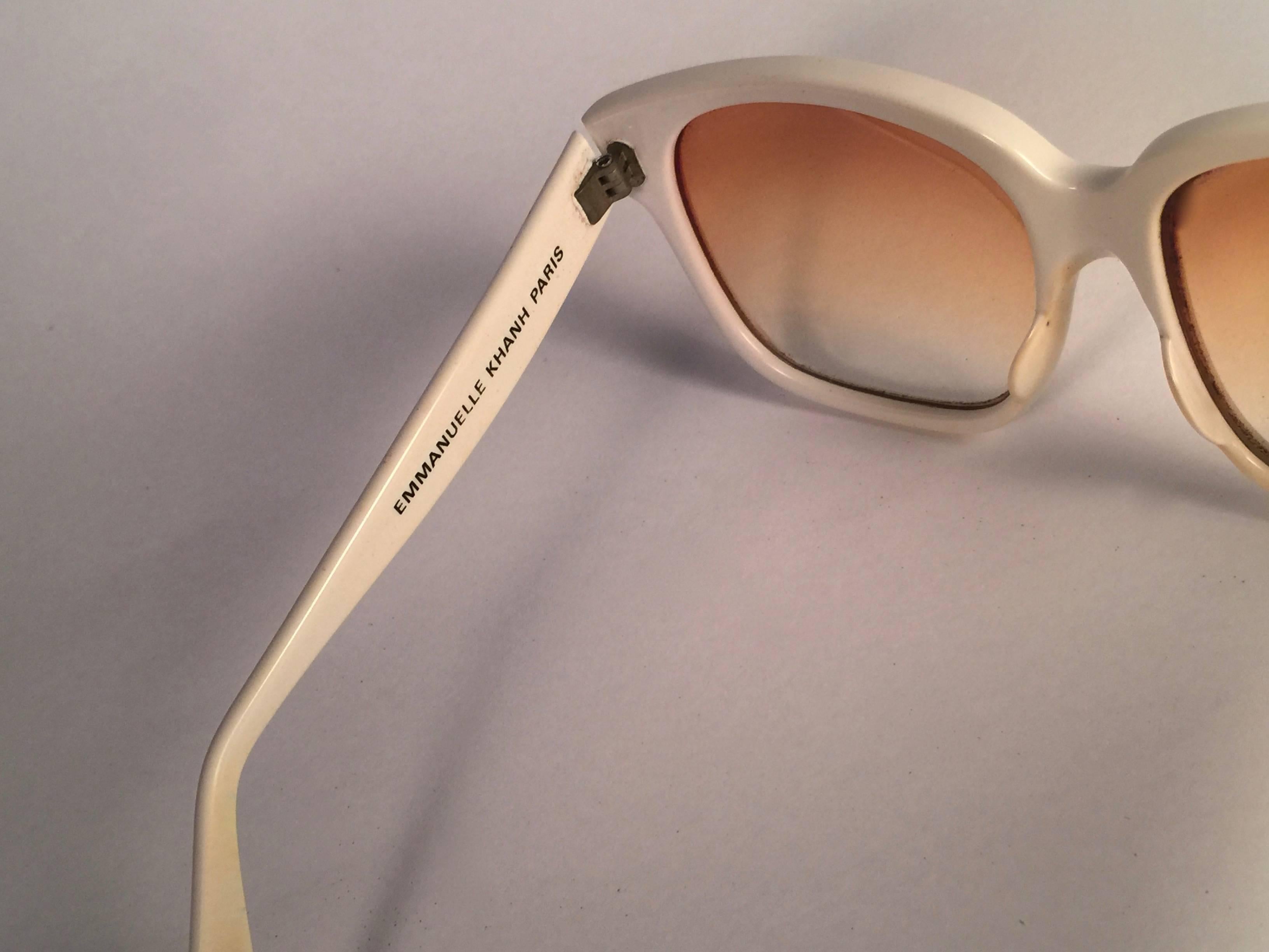 Brown New Vintage Emanuelle Kahn Paris White Gold Accents Sunglasses France For Sale