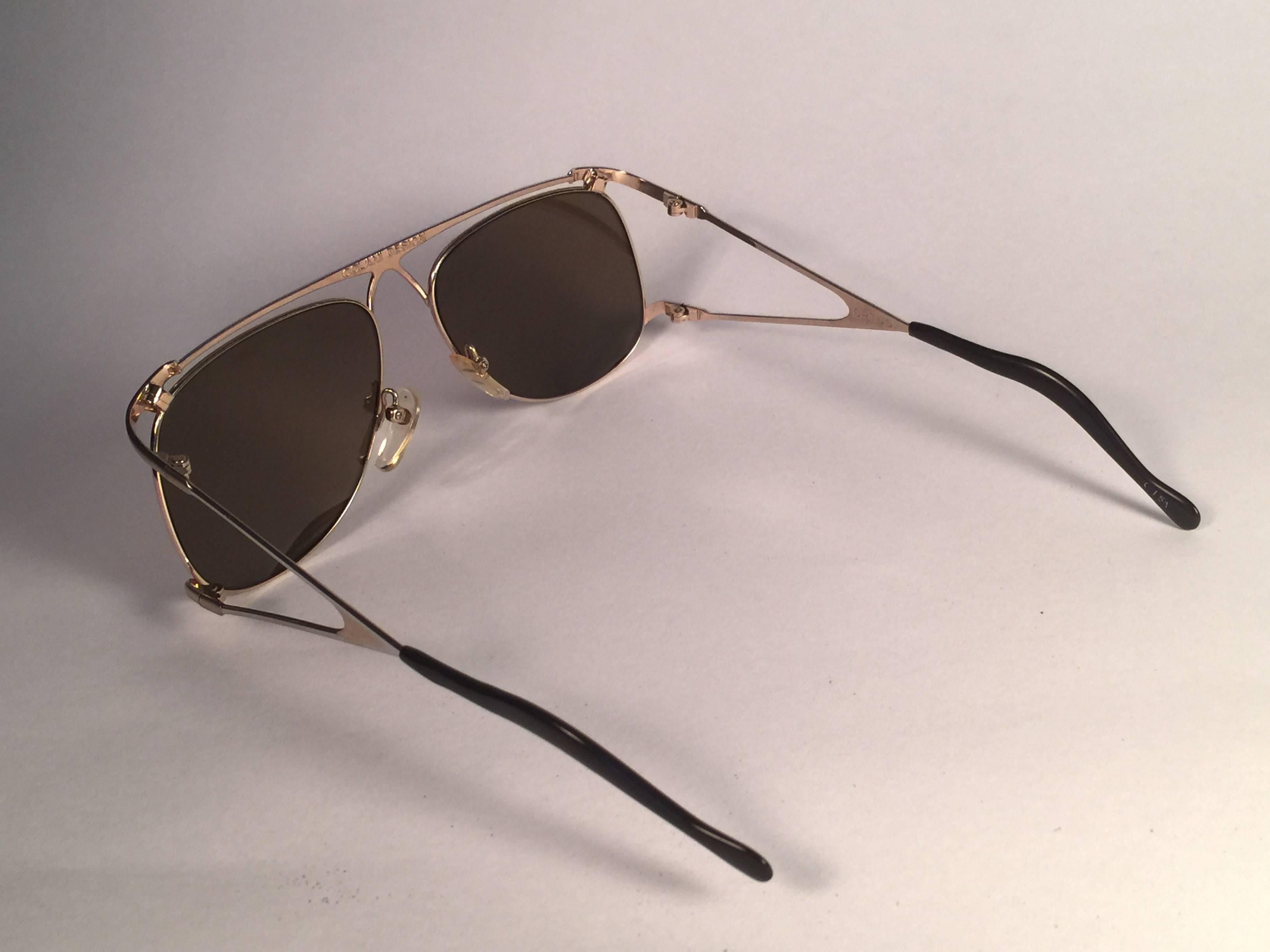 Women's or Men's New Vintage Colani Design Gold Solid Brown Lenses Italy 1980's Sunglasses  