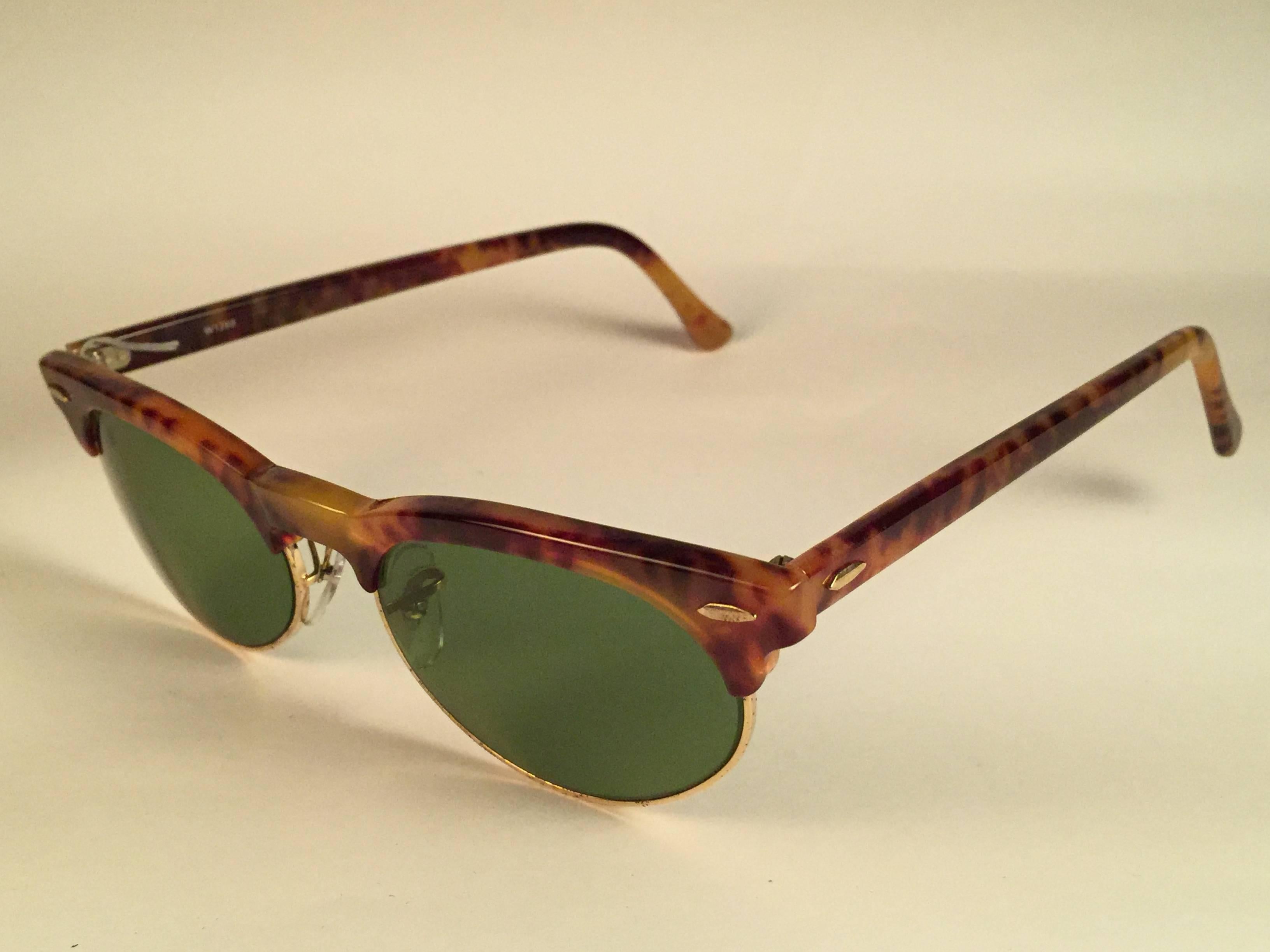 Black New Vintage Ray Ban B&L Clubmaster Tortoise Gold Oval RB3 Lenses Sunglasses USA