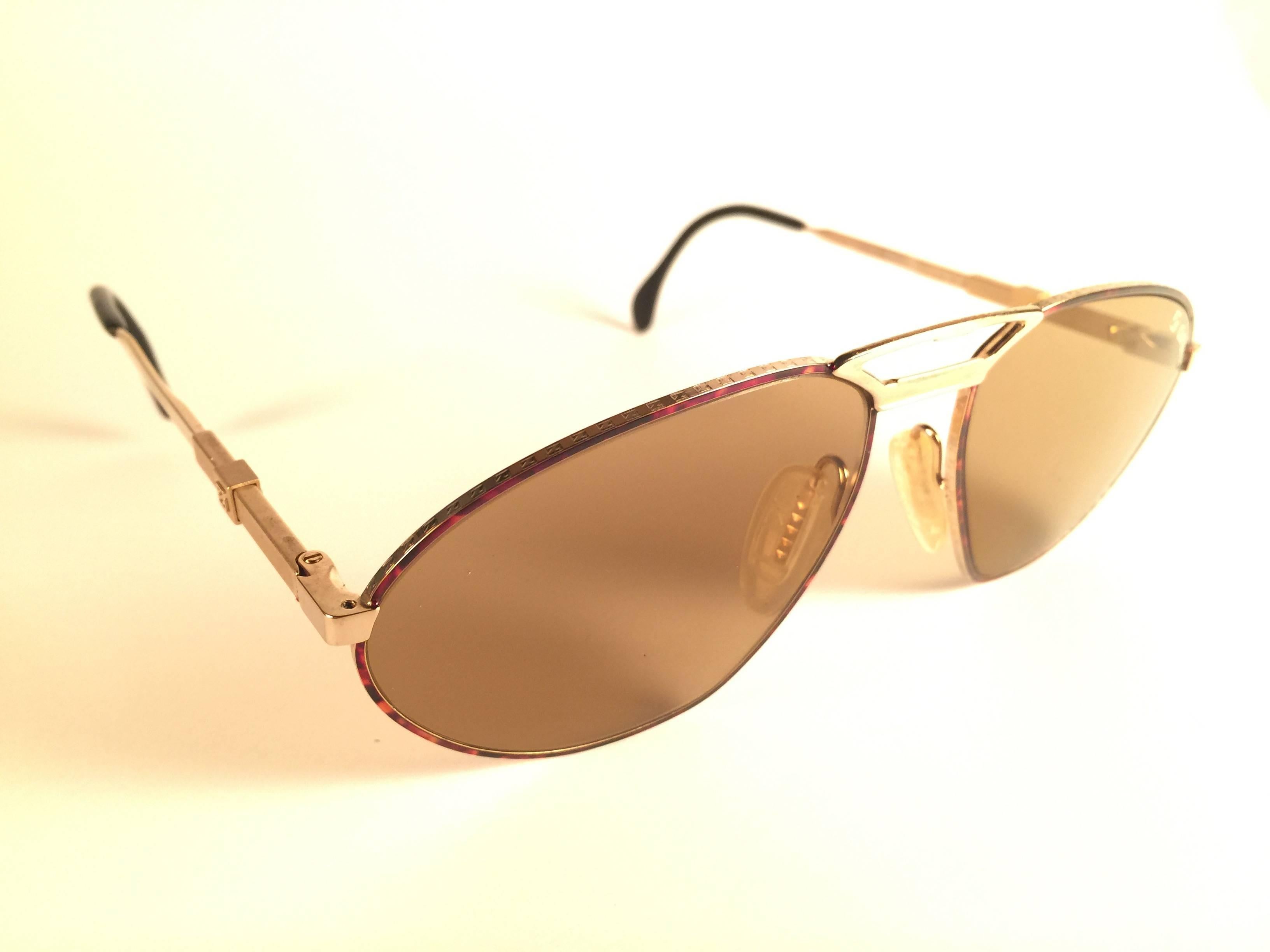 New Vintage Zeiss Competition Tortoise & Gold Brown Lenses 1980's Sunglasses In New Condition In Baleares, Baleares
