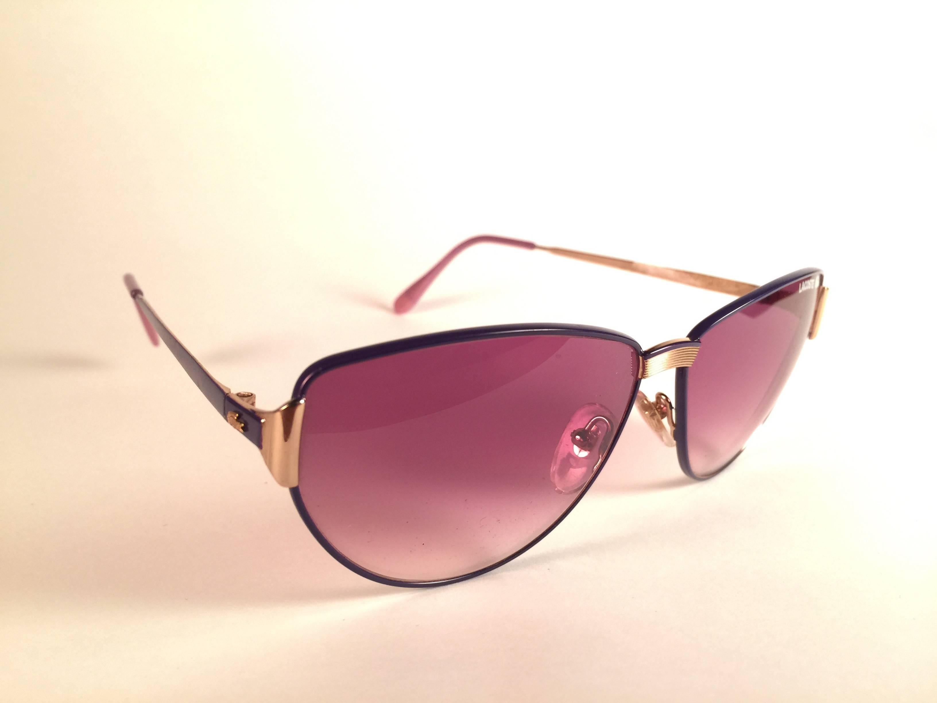 Black New Vintage Lacoste Purple Gold 1980's Sunglasses Made in France 