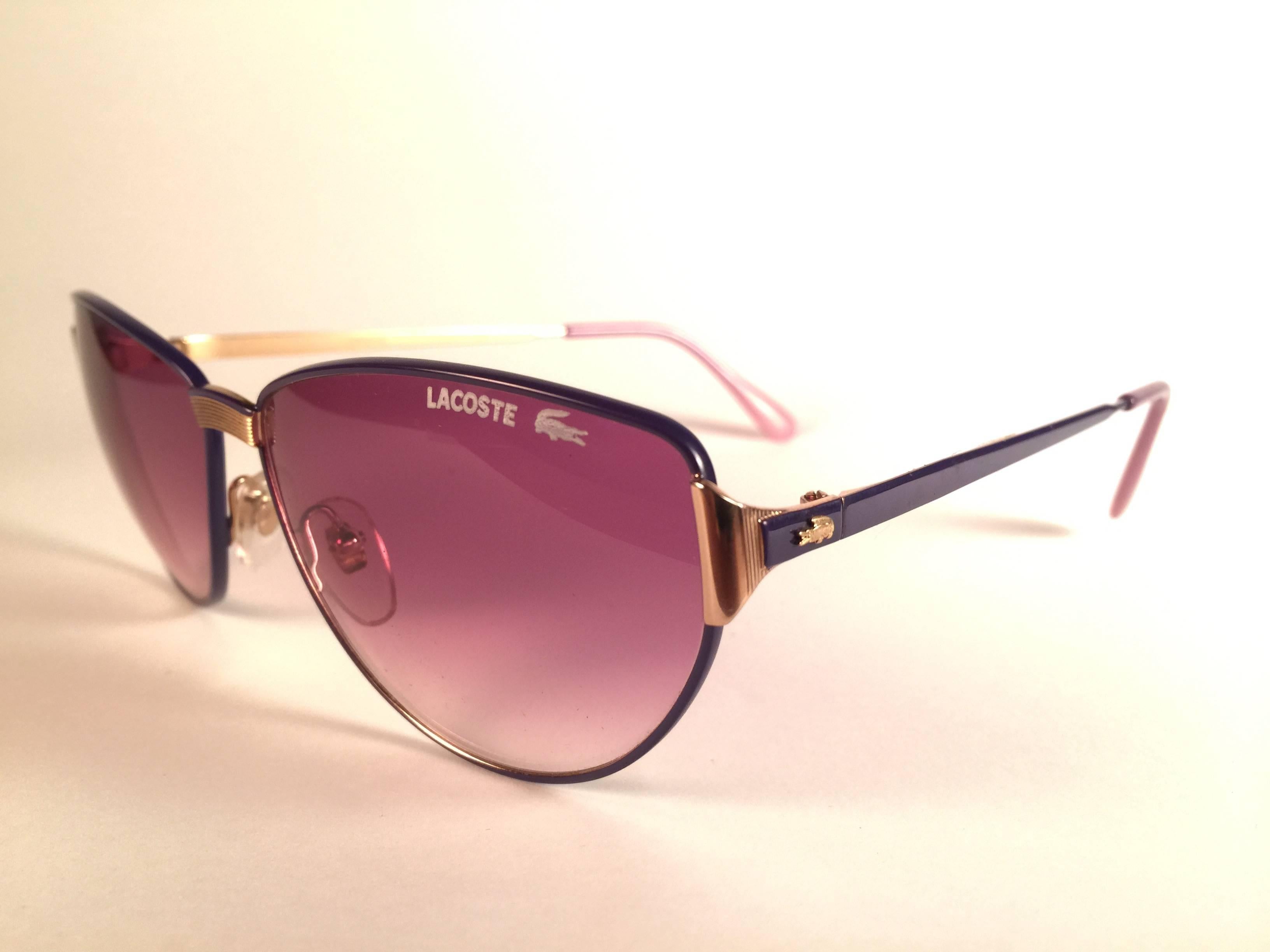 New Vintage Lacoste Purple Gold 1980's Sunglasses Made in France  In New Condition In Baleares, Baleares