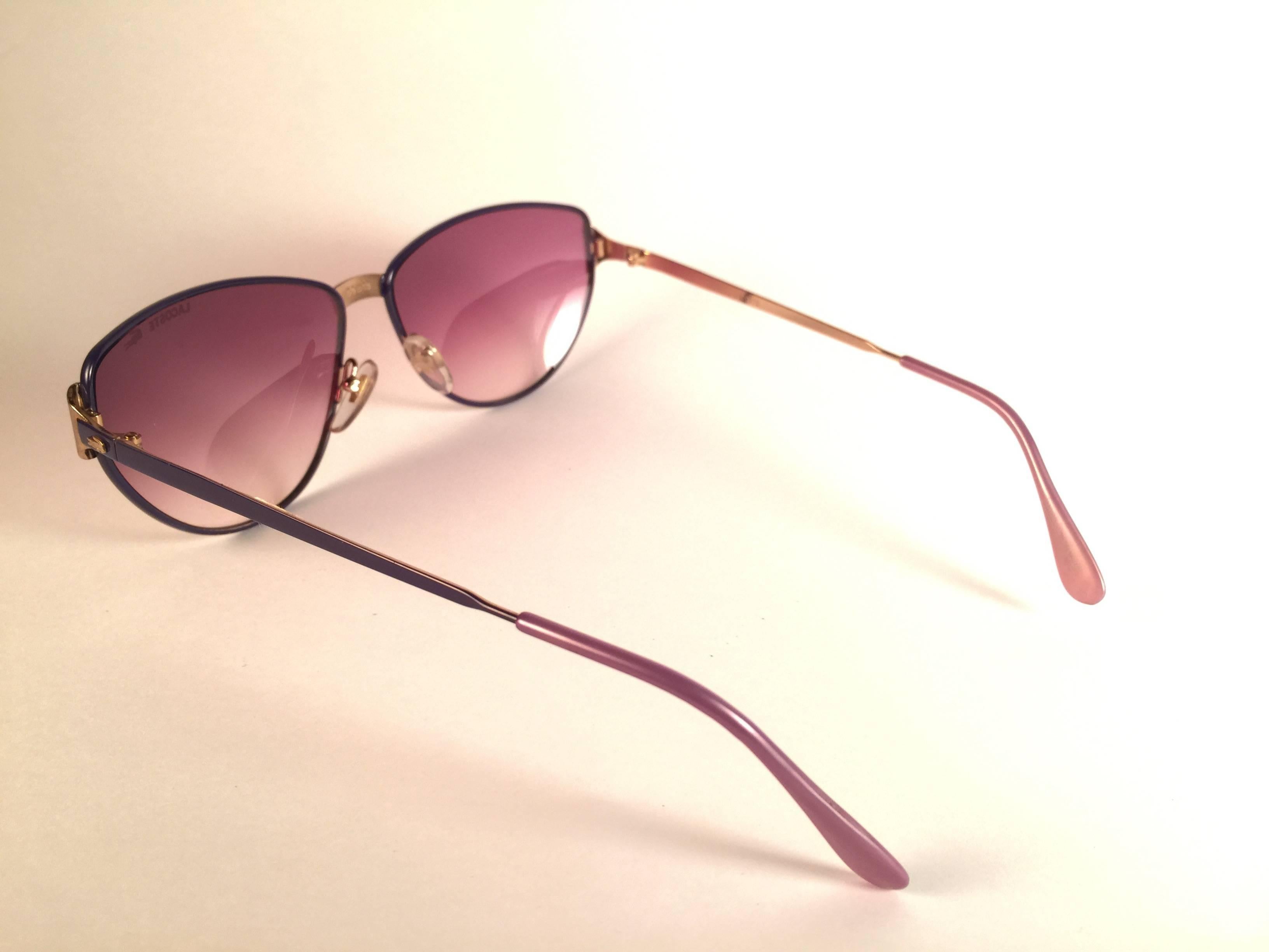 Women's New Vintage Lacoste Purple Gold 1980's Sunglasses Made in France 