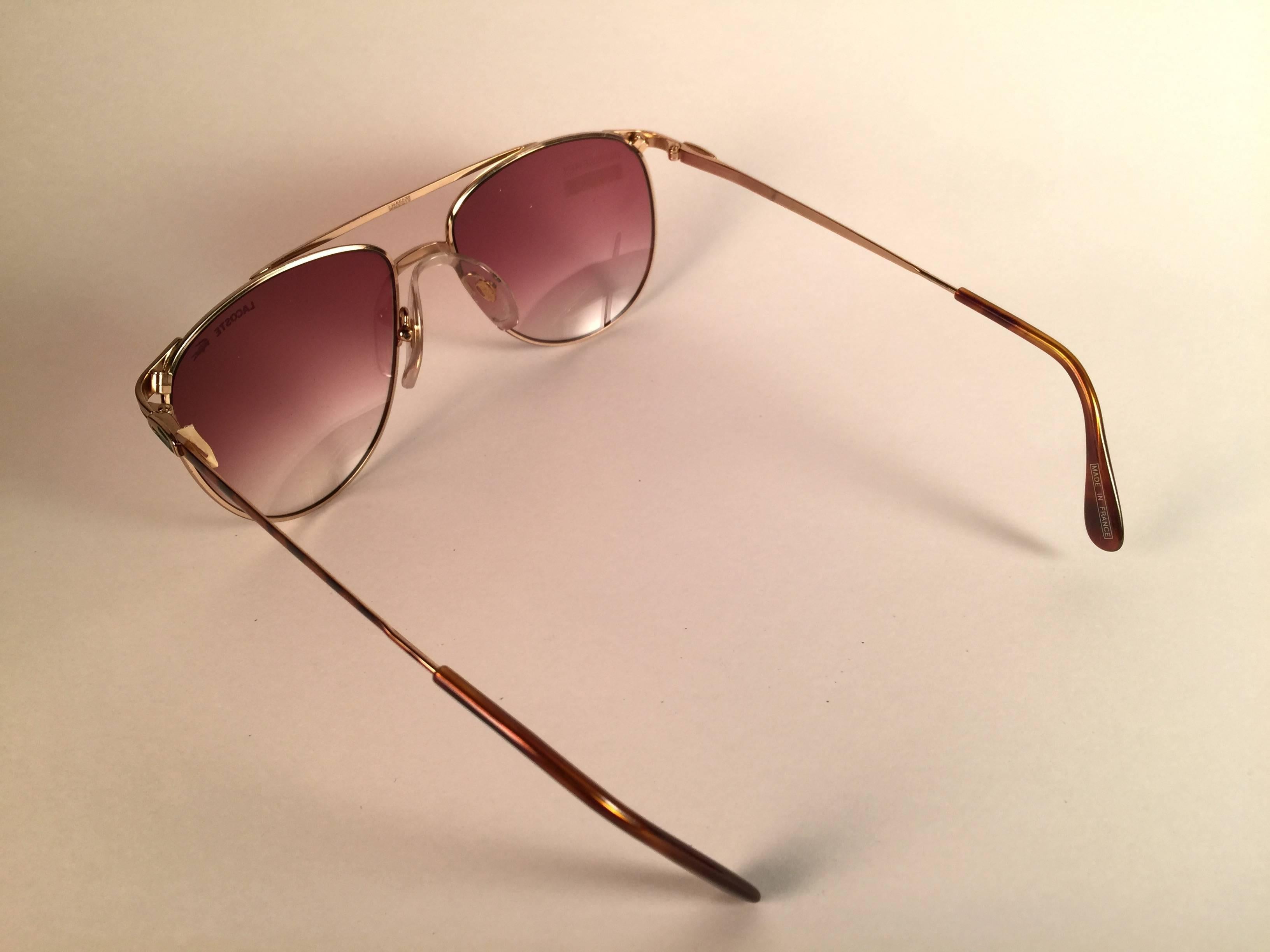 Brown New Vintage Lacoste Tortoise & Gold 1980's Sunglasses Made in France 