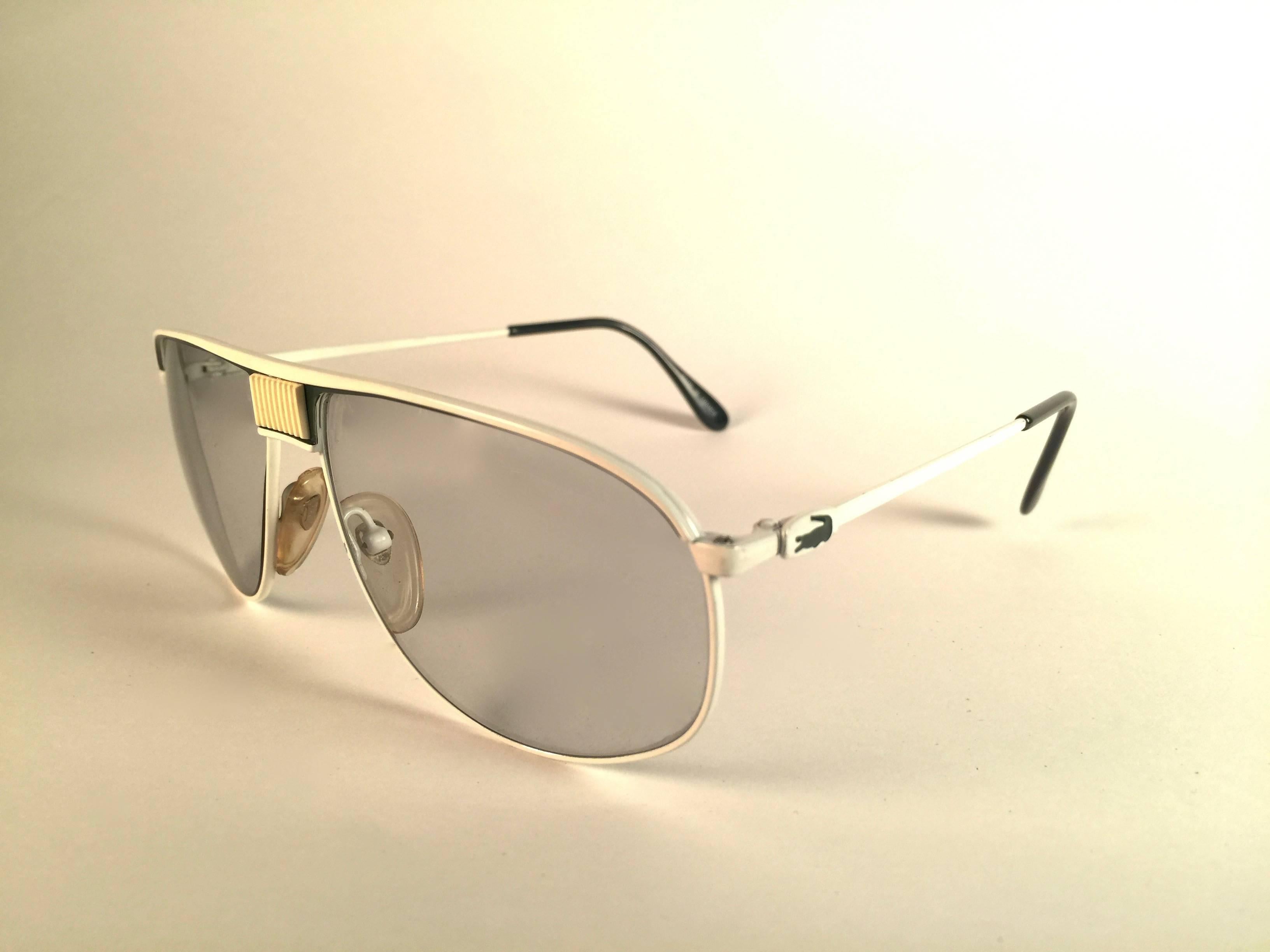 Beige New Vintage Lacoste White Green Accents 1980's Sunglasses Made in France 
