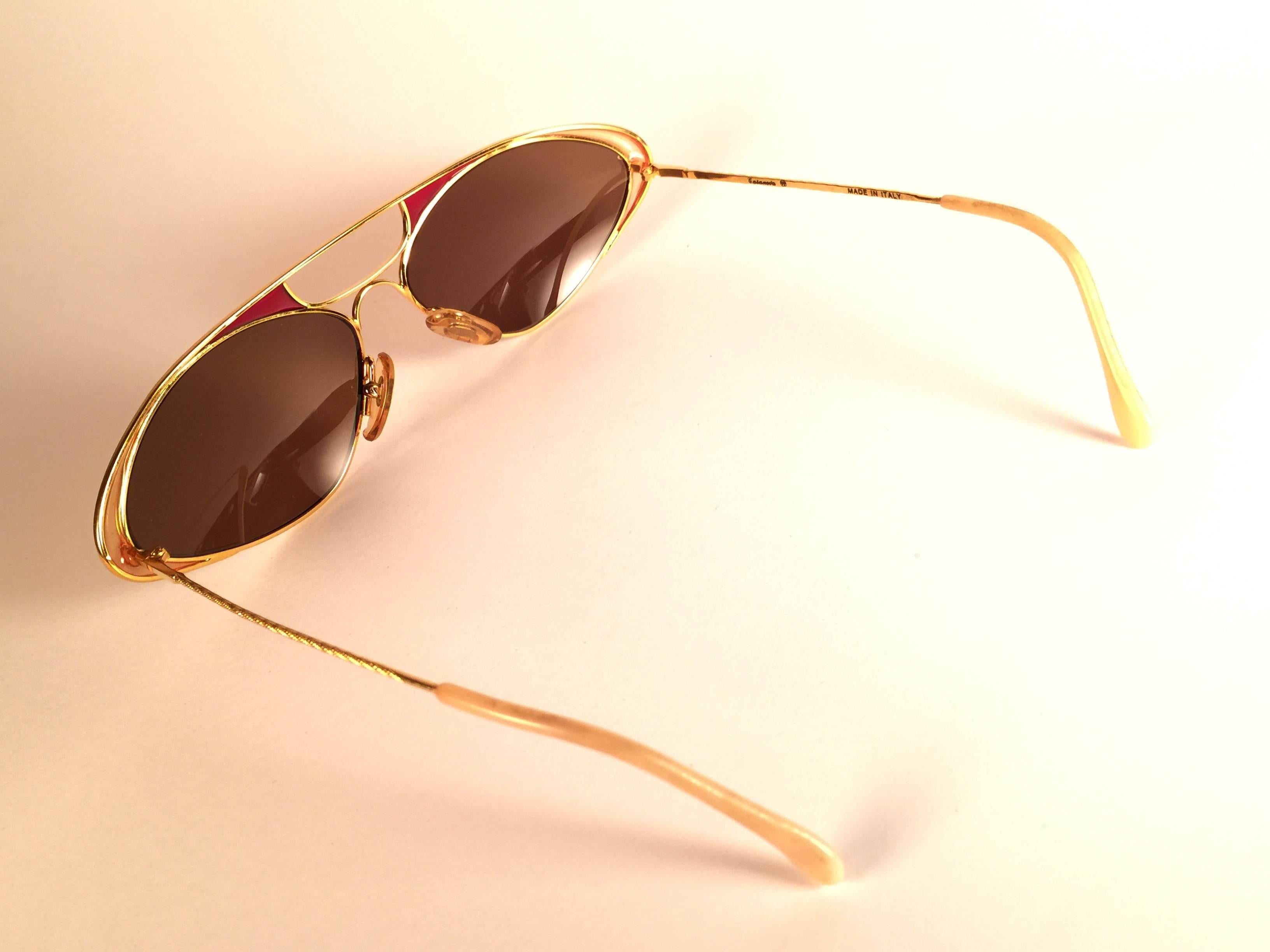 Women's New Vintage Casanova Enamel Gold Frame Brown Lens 1980 Sunglasses
