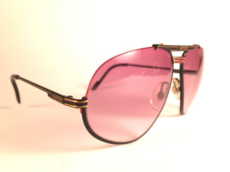 New Vintage Ferrari Black and Red Accents 1980 Made in Italy Sunglasses ...