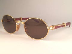 New Cartier Giverny Gold & Wood 51/20 Full Set Brown Lens France Sunglasses