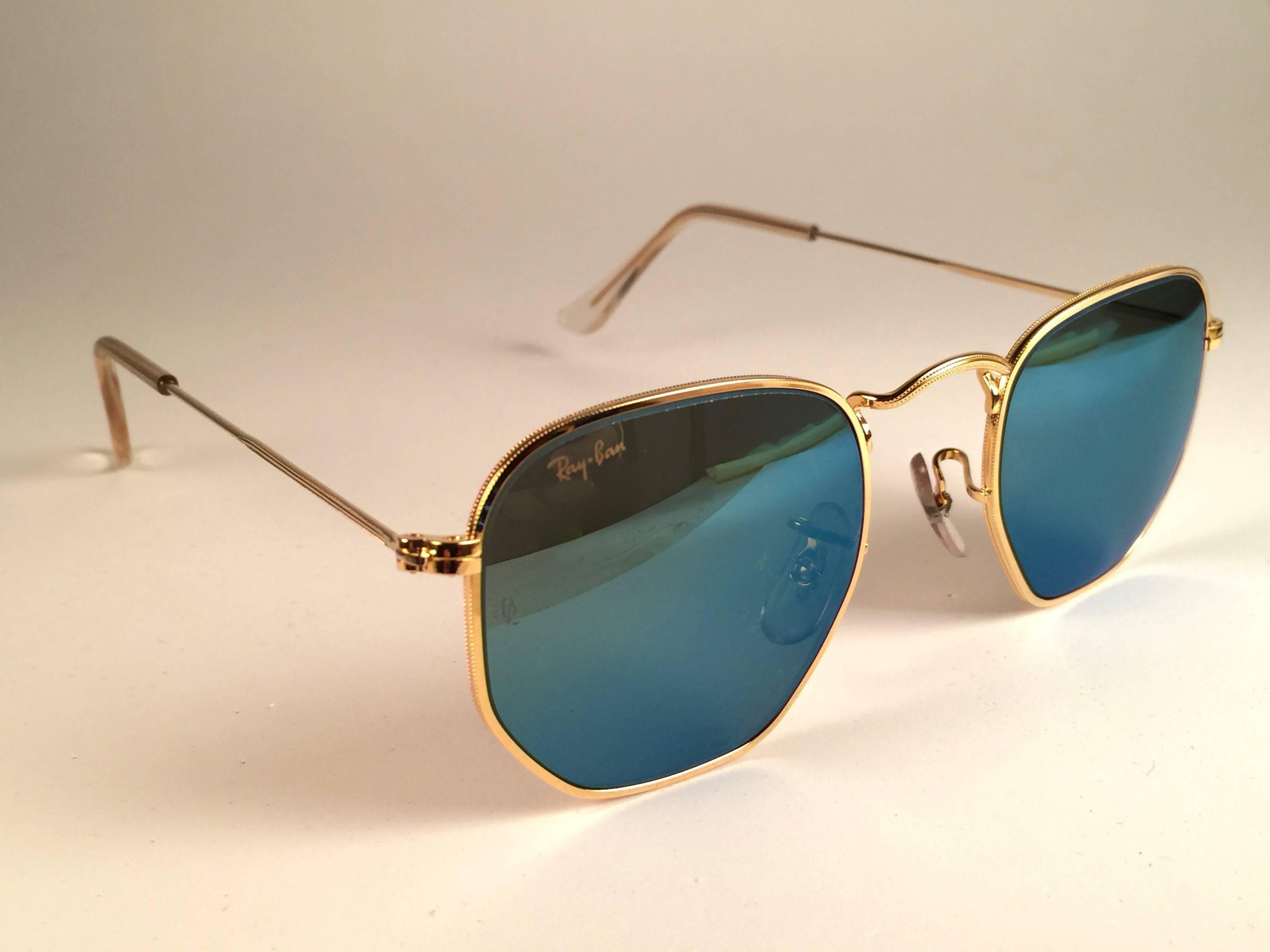 Black New Vintage Ray Ban Style 3 Blue Mirror Lenses 1990's B&L Sunglasses