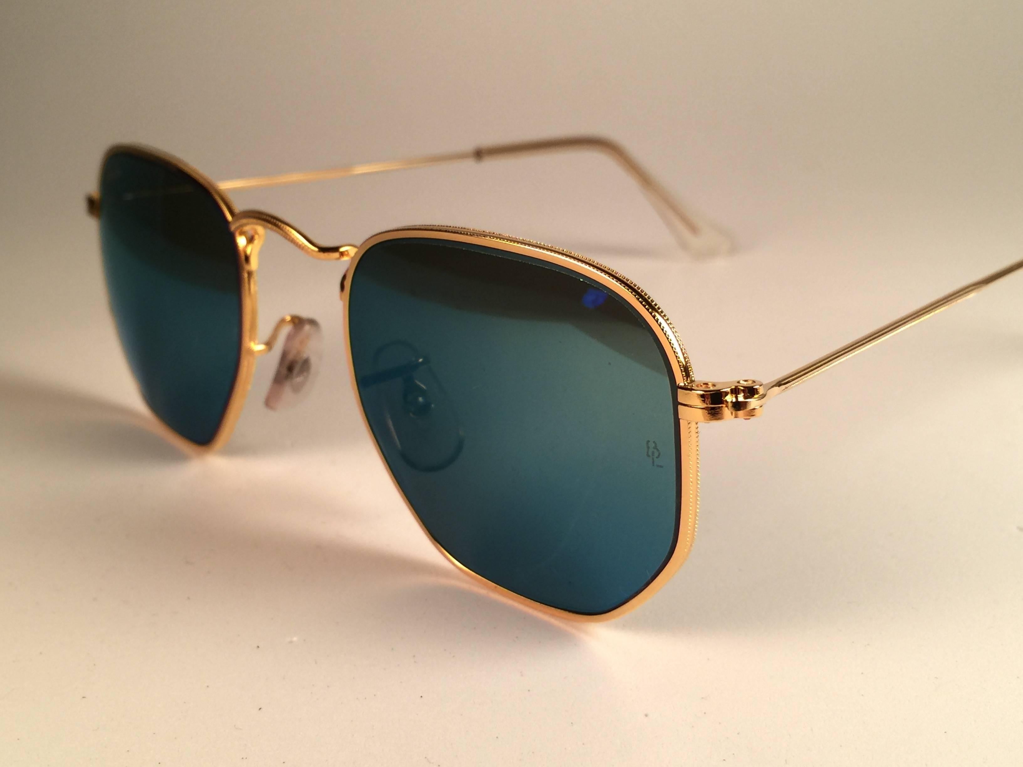 Women's or Men's New Vintage Ray Ban Style 3 Blue Mirror Lenses 1990's B&L Sunglasses