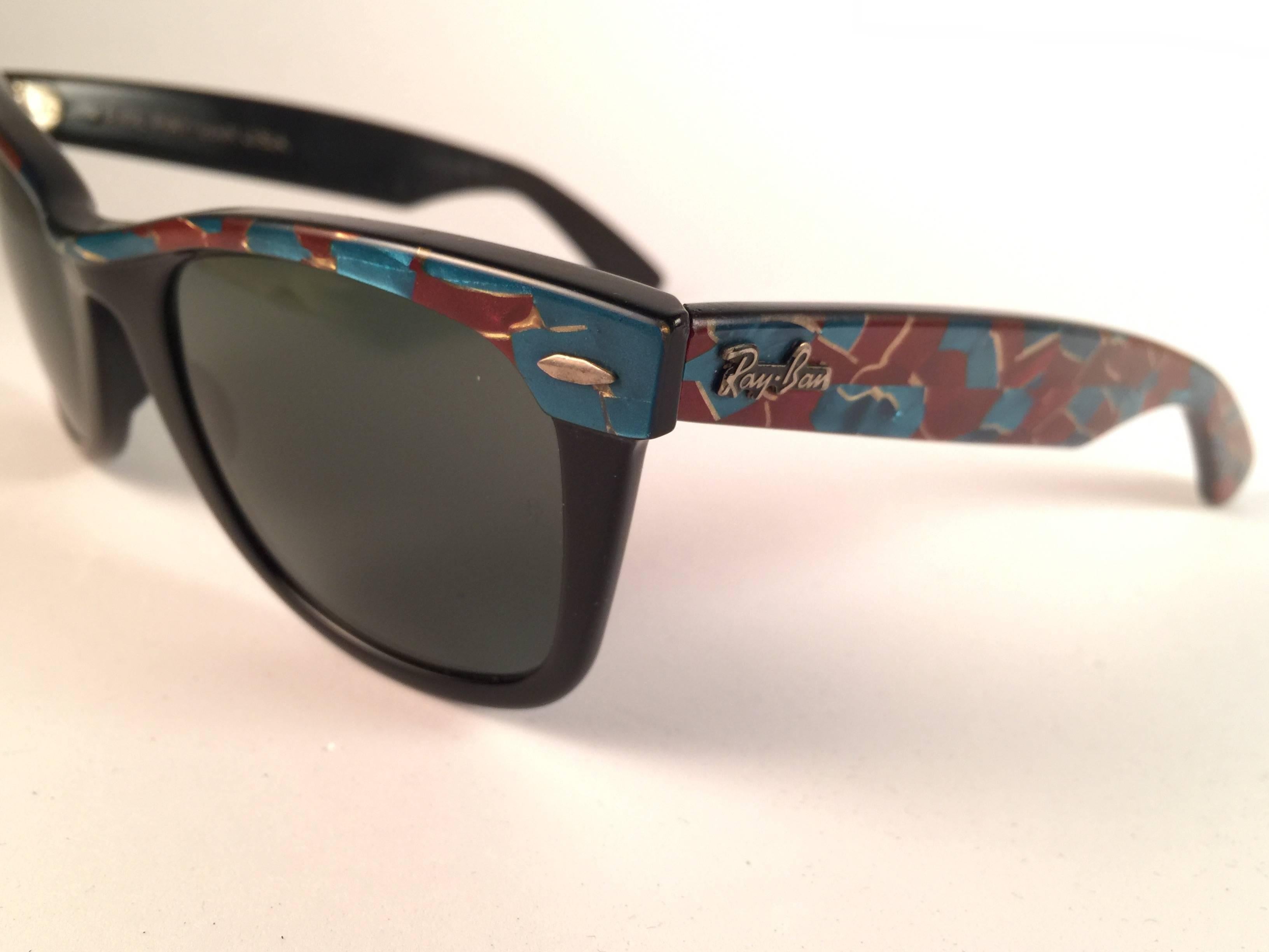 Black New Ray Ban The Wayfarer Mosaic B&L G15 Grey Lenses USA 80's Sunglasses