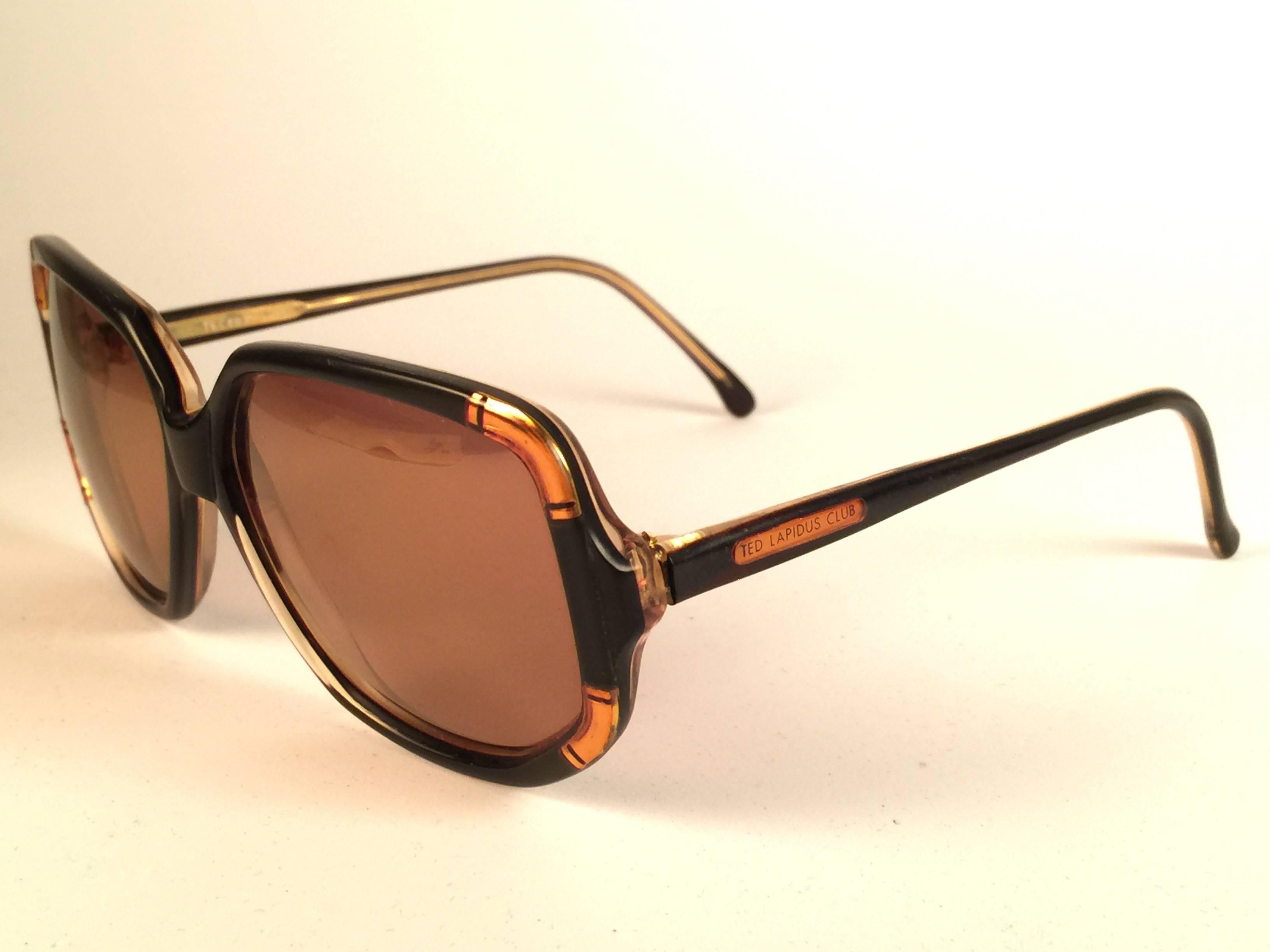 New Vintage Ted Lapidus Paris TLC 807 Copper & Black 1970 Sunglasses Fran In New Condition In Baleares, Baleares
