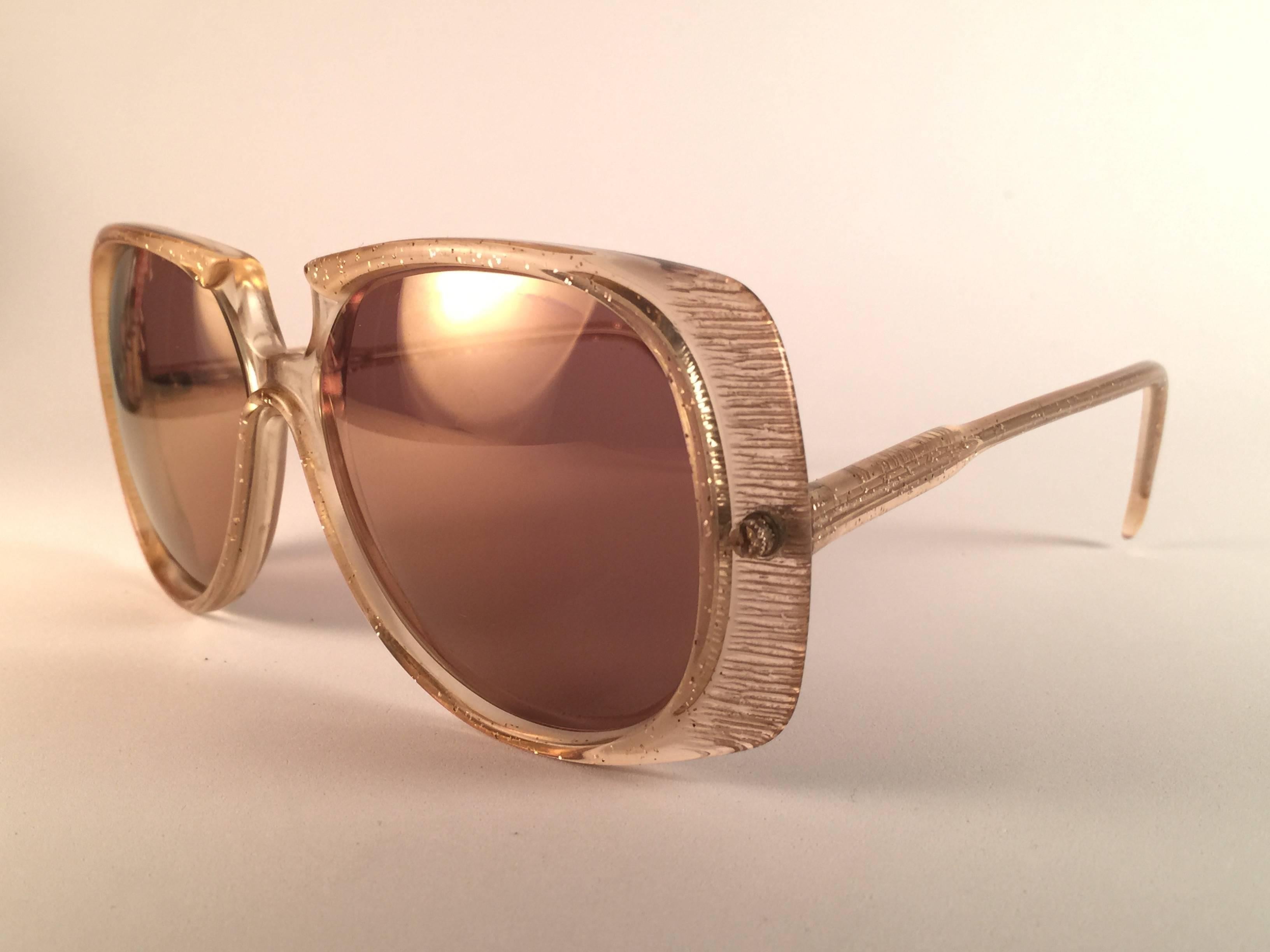 Brown New Vintage Oliver Goldsmith Clear Oversized 1980 Made in England Sunglasses For Sale