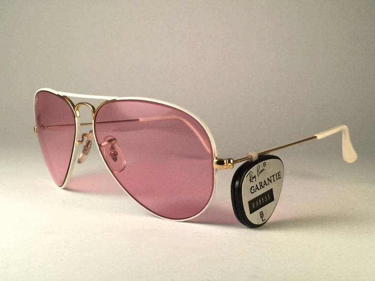 New Vintage Ray Ban Aviator Flying Colors White Rose Lenses B&L Sunglasses  at 1stDibs