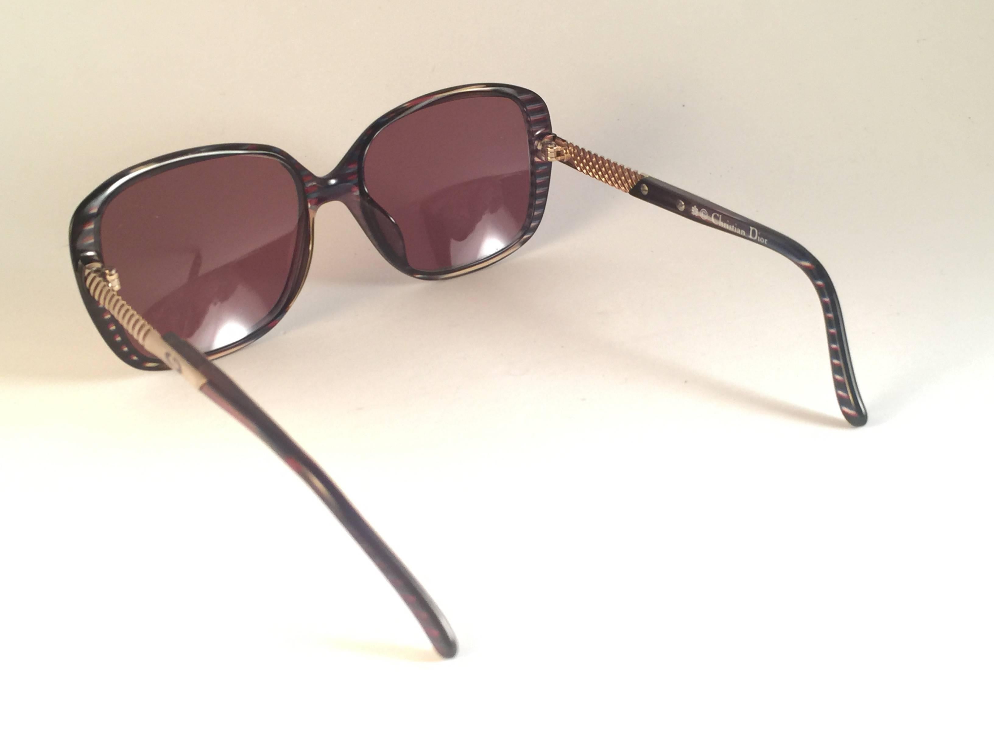 New Vintage Christian Dior 2415 Stripes Gold Sunglasses 1980 Austria In New Condition In Baleares, Baleares
