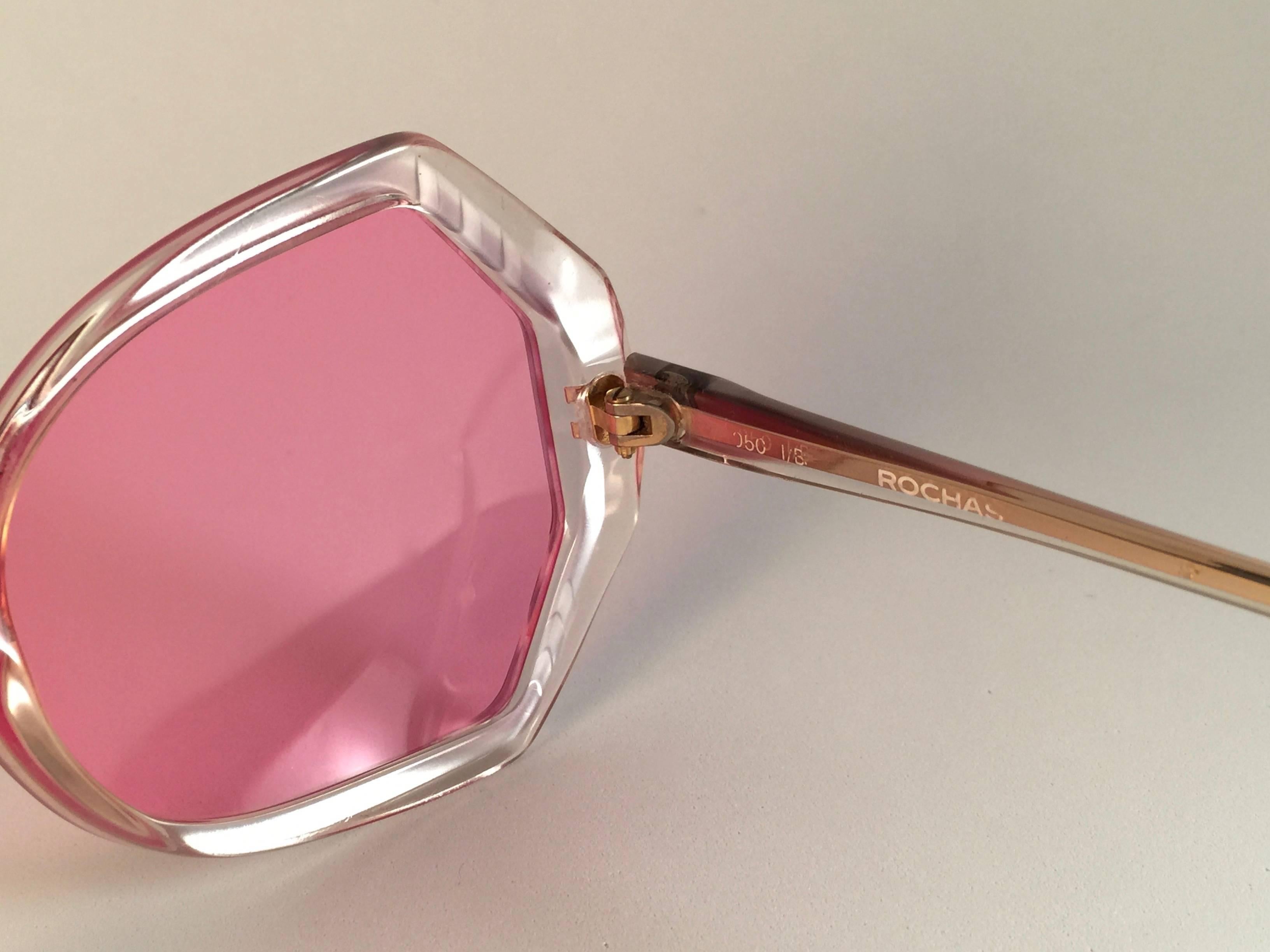 New Vintage Rochas Clear Red Candy Pink Lenses 1980's Sunglasses In Excellent Condition In Baleares, Baleares