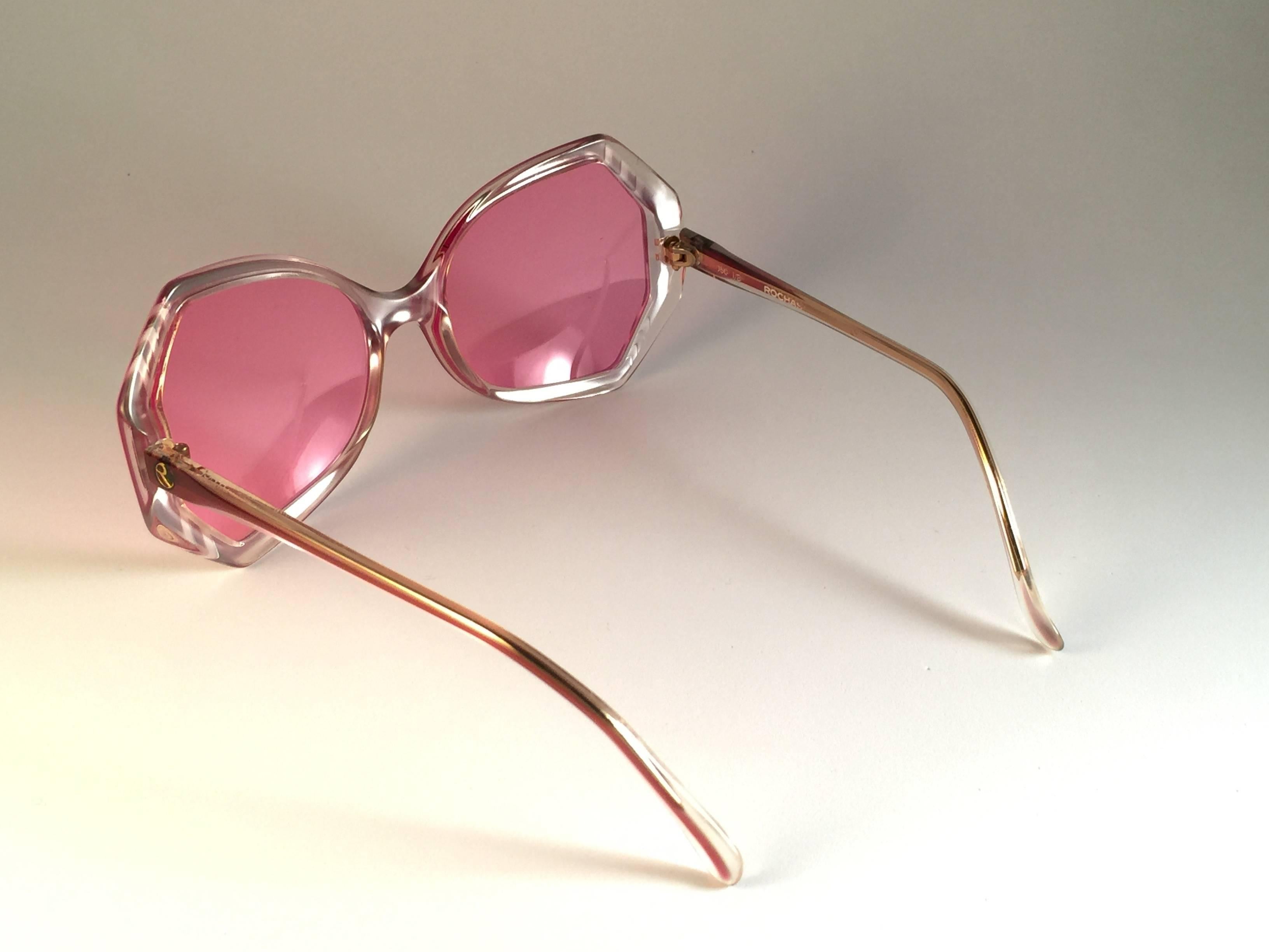 Women's New Vintage Rochas Clear Red Candy Pink Lenses 1980's Sunglasses