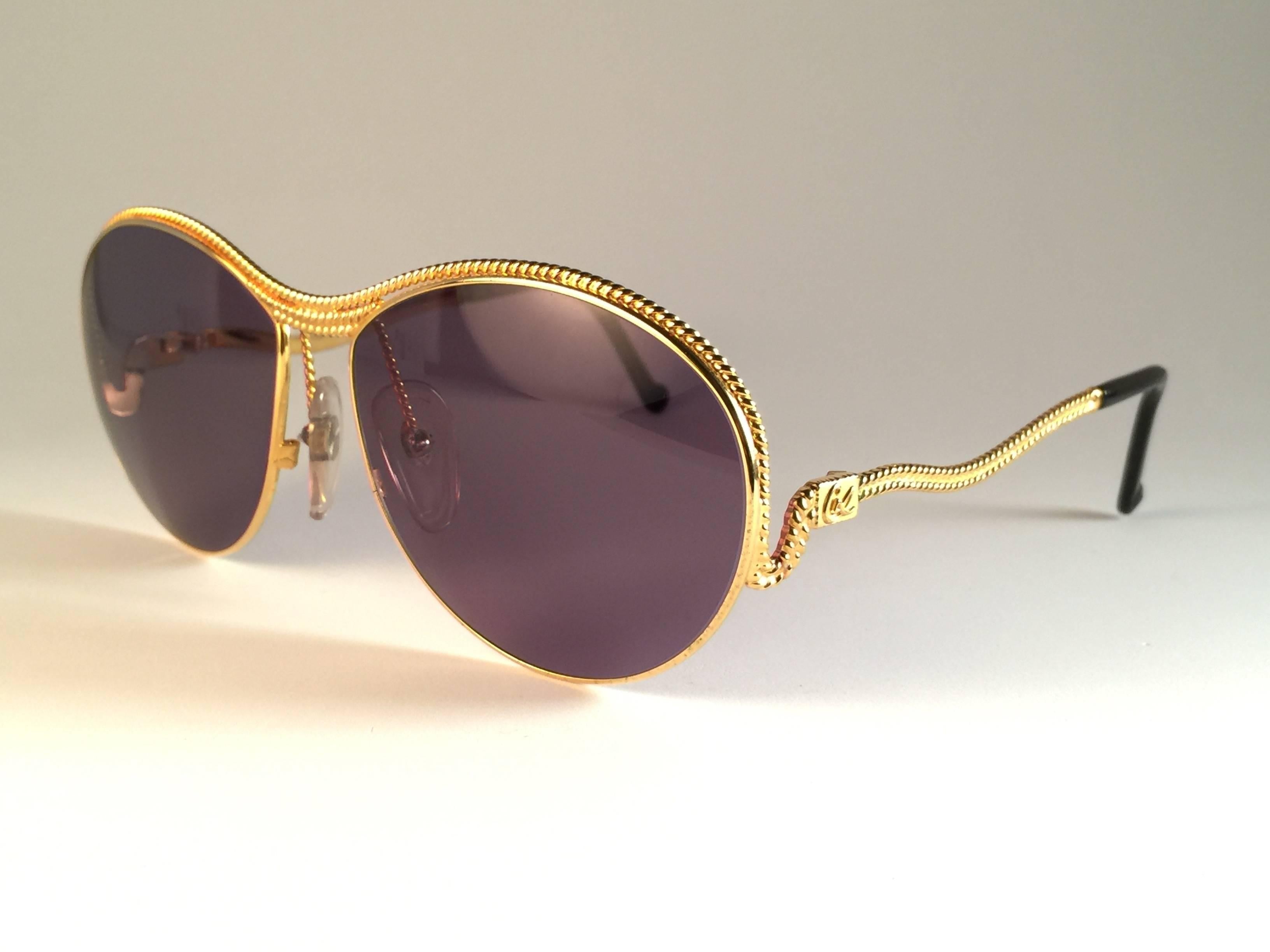 Gray New Vintage Christian Lacroix Oval Gold Accents 1980 France Sunglasses For Sale