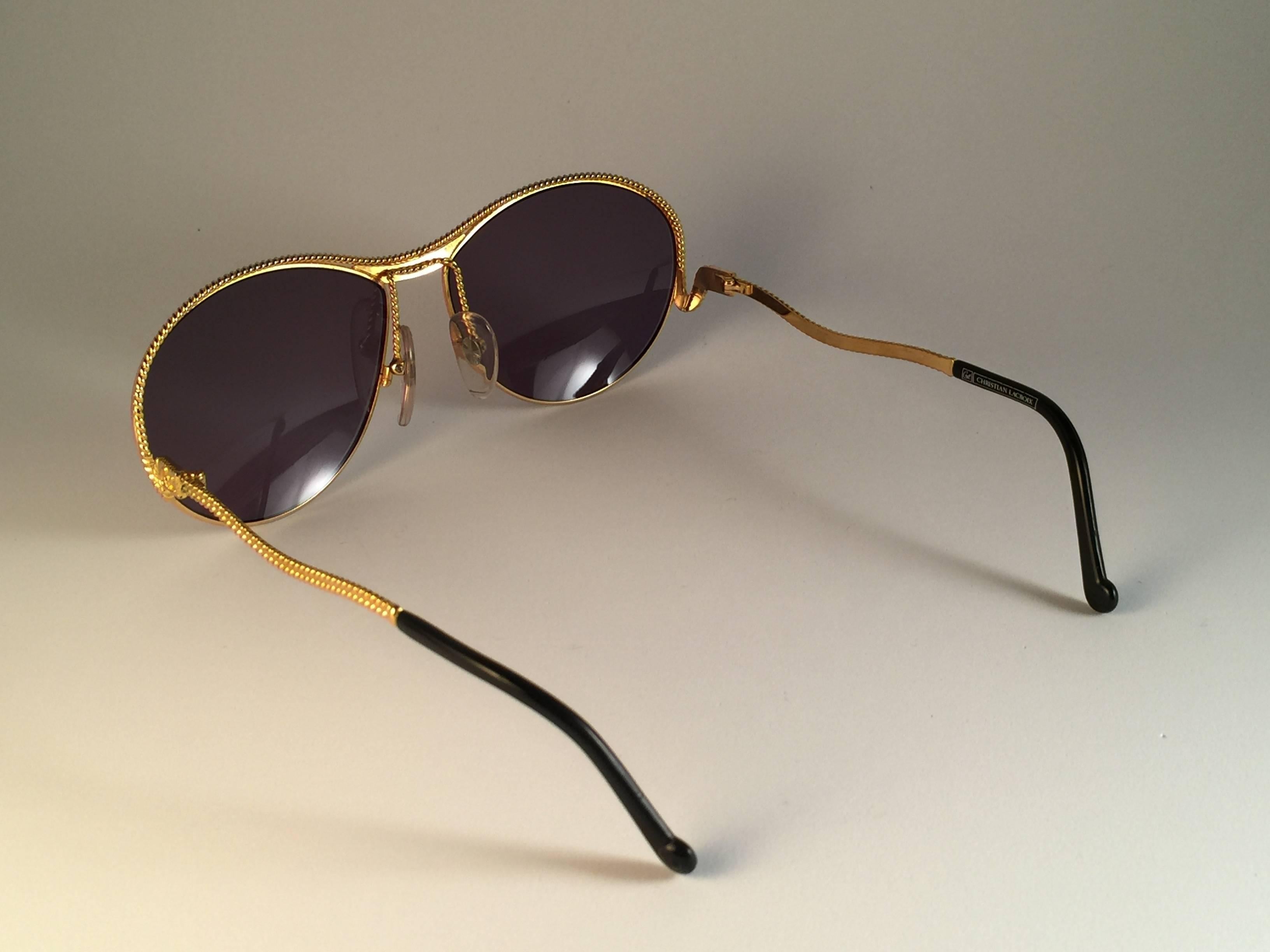 Women's New Vintage Christian Lacroix Oval Gold Accents 1980 France Sunglasses For Sale
