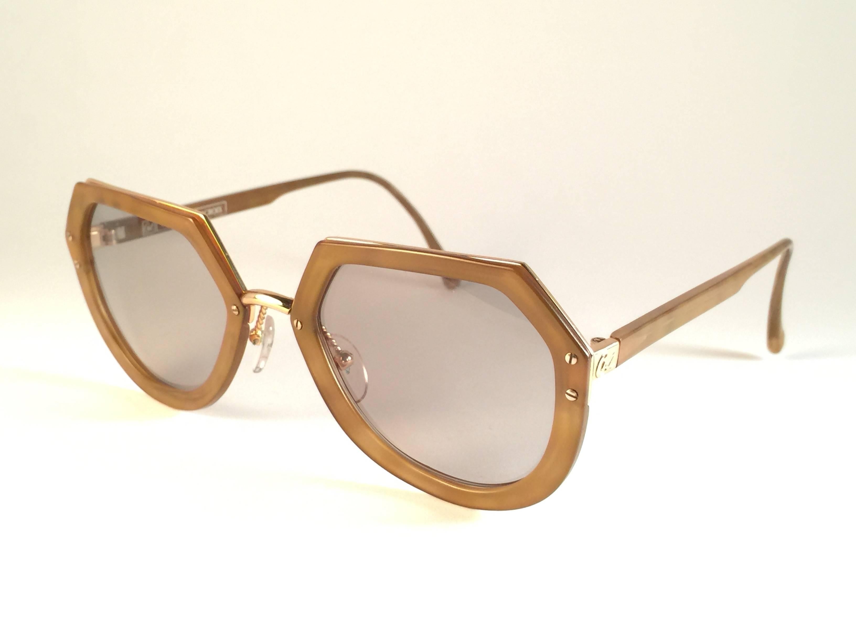 Brown New Vintage Christian Lacroix Ocre Gold Accents 1980 France Sunglass For Sale