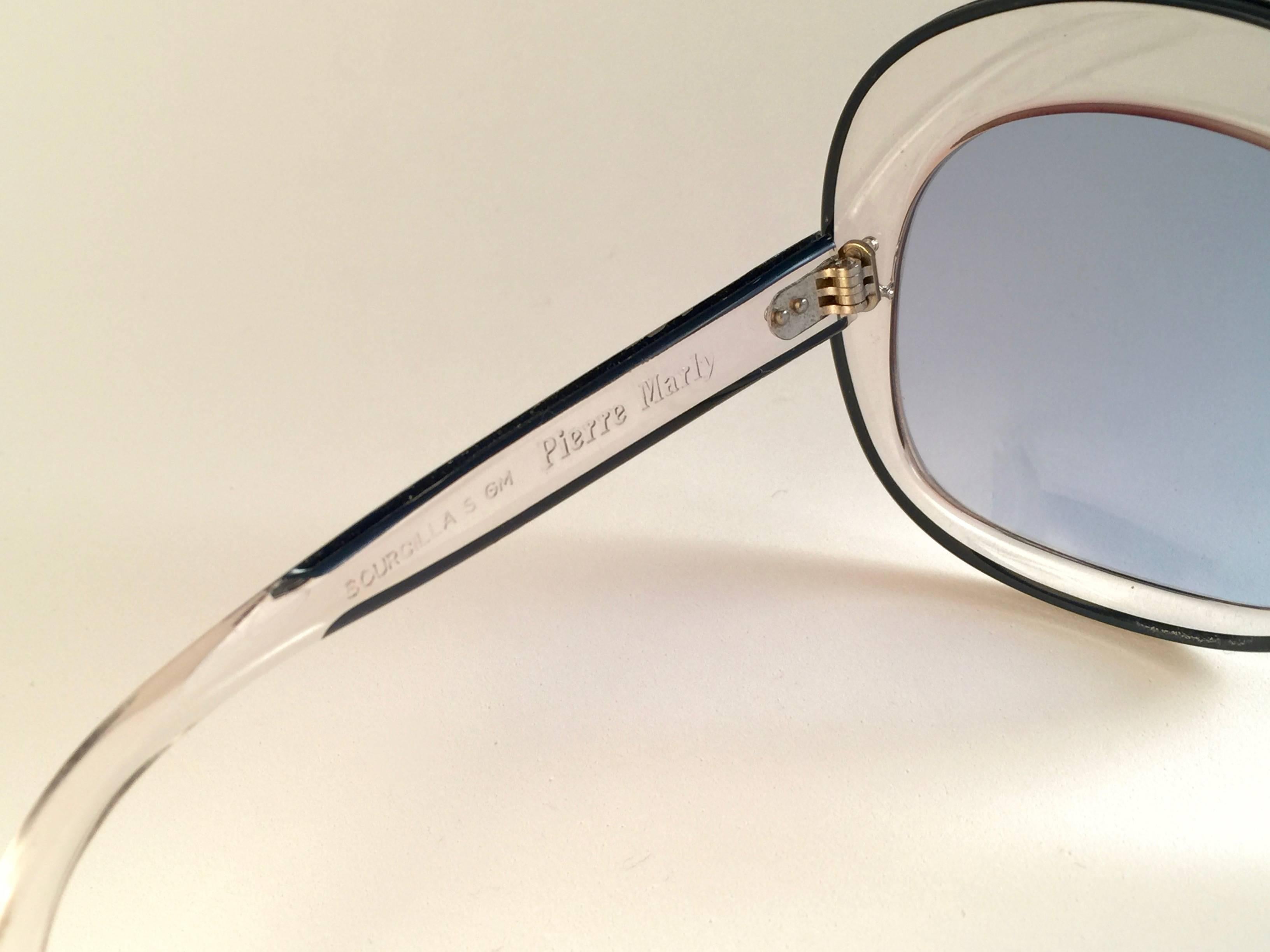 Gray New Rare Vintage Pierre Marly Sourcilla Clear Oversized 1960's Sunglasses For Sale