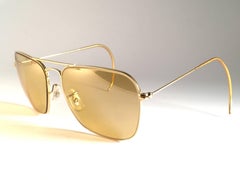 New Vintage Ray Ban Caravan Gold Ambermatic Lenses 1970's B&L Sunglasses