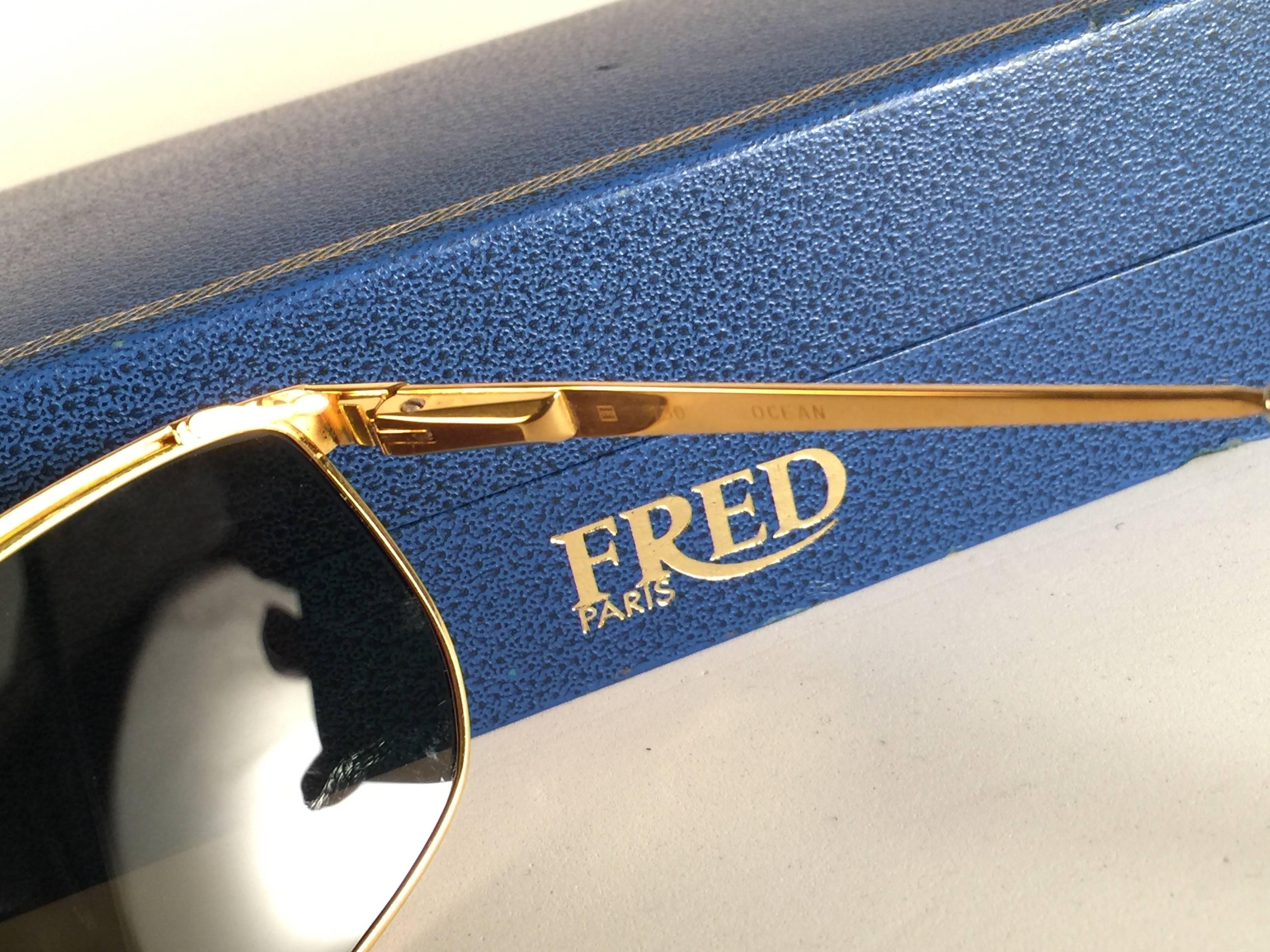 Beige New Vintage Fred OCEAN Jade Sunglasses Platinum White Gold 1980's Sunglasses