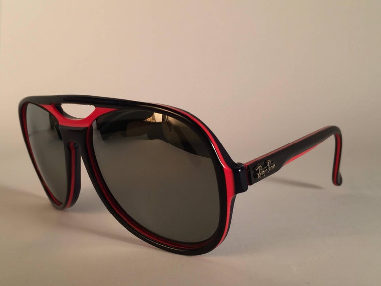 Men's New Vintage Ray Ban B&L Powderhorn Red Black Full Mirror Lenses Sunglasses US For Sale