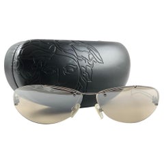 Retro Versace Mod 2006 Half Frame Grey Frame Sunglasses 1990's Made in Italy