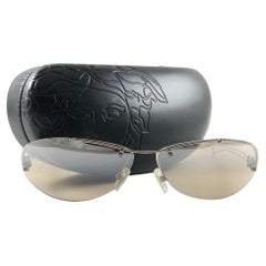 Occhiali da sole vintage Versace Mod 2006 con montatura mezza montatura grigia anni '90 Made in Italy
