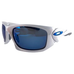 Neu Vintage Eichenholz Scalpel Silberrahmen Blaues verspiegeltes Lens 1999 Sonnenbrille