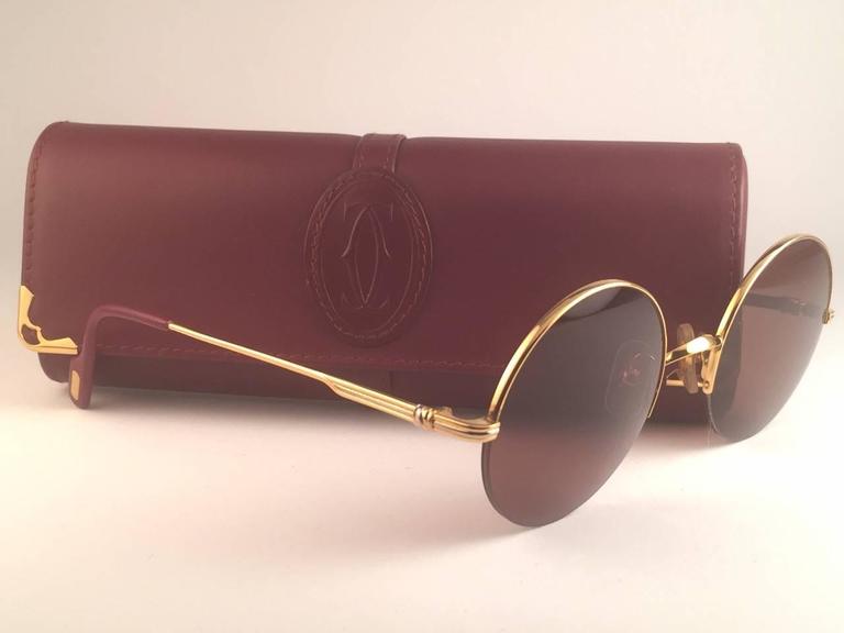 New Cartier Mayfair Round Half Frame Gold 47mm Brown Lens  display picture 2