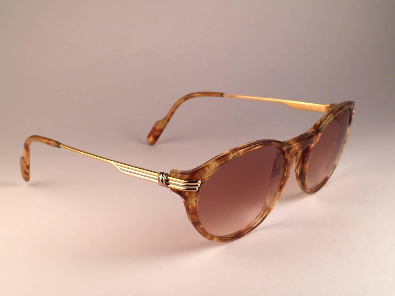  Cartier Aurore Jaspe Gold Sunglasses Brown France 18k Gold 1991 1