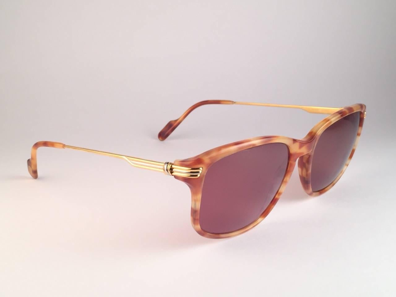 Cartier Reflet Honey Brown Sunglasses 56/18 18k Gold France 1991 1