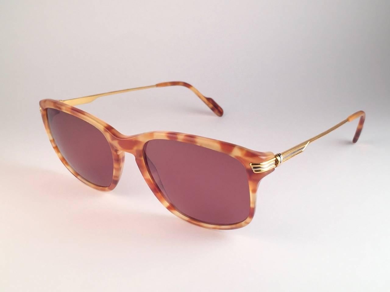 Cartier Reflet Honey Brown Sunglasses 56/18 18k Gold France 1991 2
