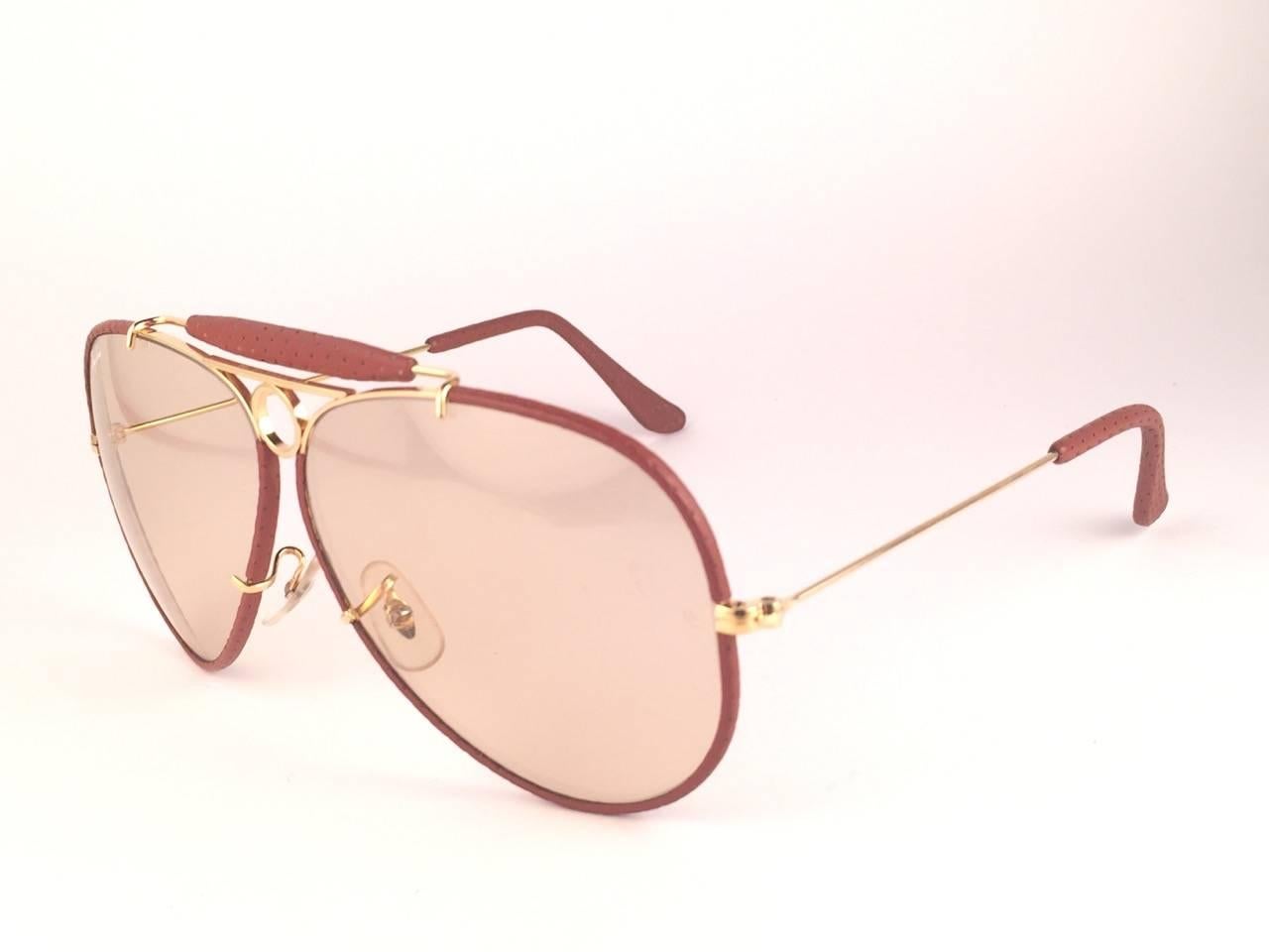 Brown New Vintage Ray Ban Ostrich Leather Shooter 62Mm B&L Sunglasses