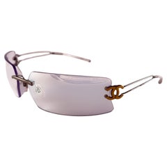 New Vintage Chanel 4051 Rimless Gold CC Frame Sunglasses Made In Italy Y2K