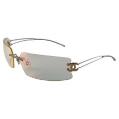 New Vintage Chanel 4051 Rimless  CC Frame Sunglasses Made In Italy Y2K