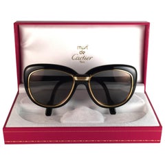 New Vintage Cartier Conquete 53mm Oro Nero e Inserti Gialli Francia Occhiali da sole