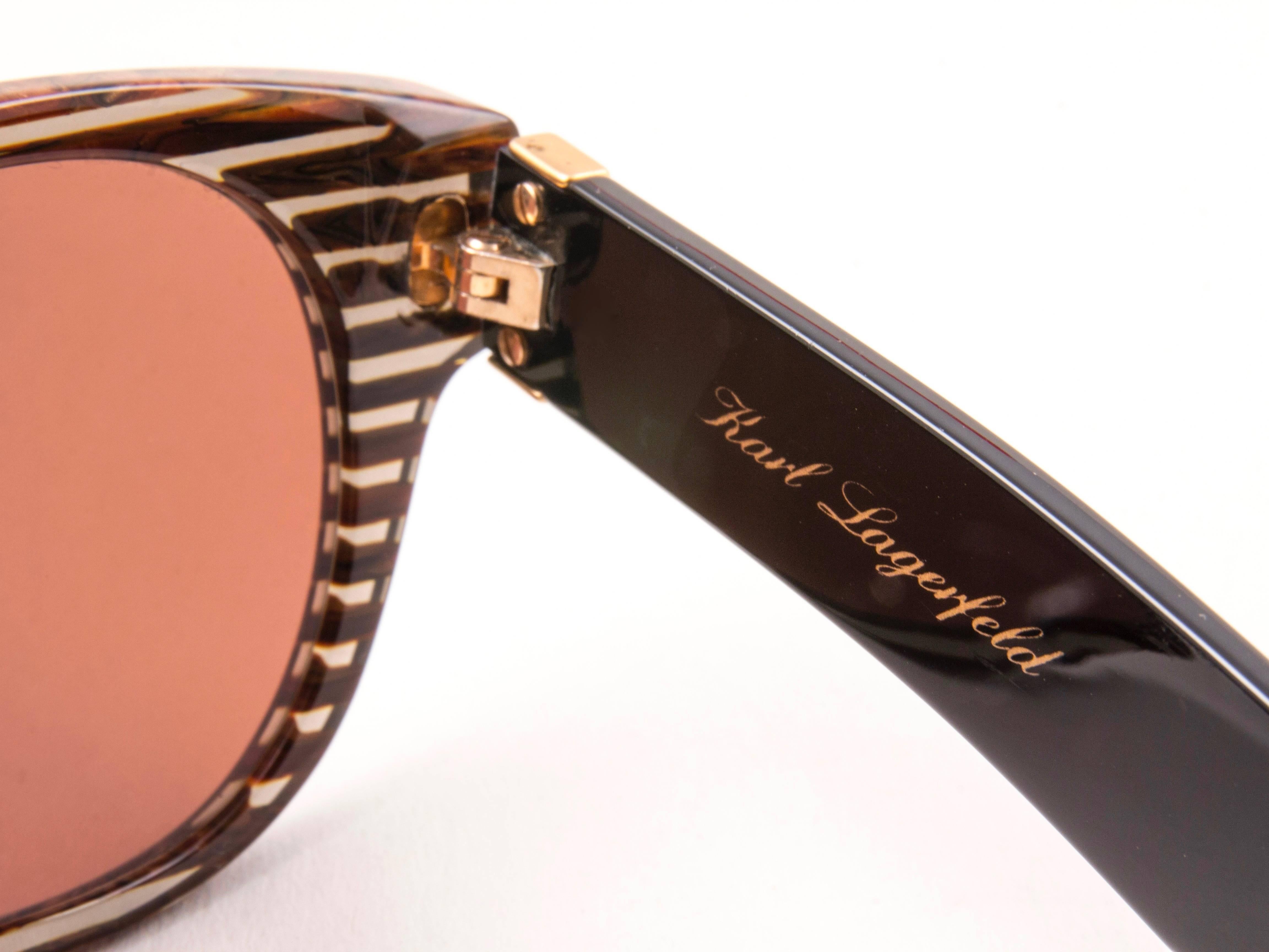 New Vintage Karl Lagerfeld Brown Translucent Stripes 90's Germany Sunglasses 1